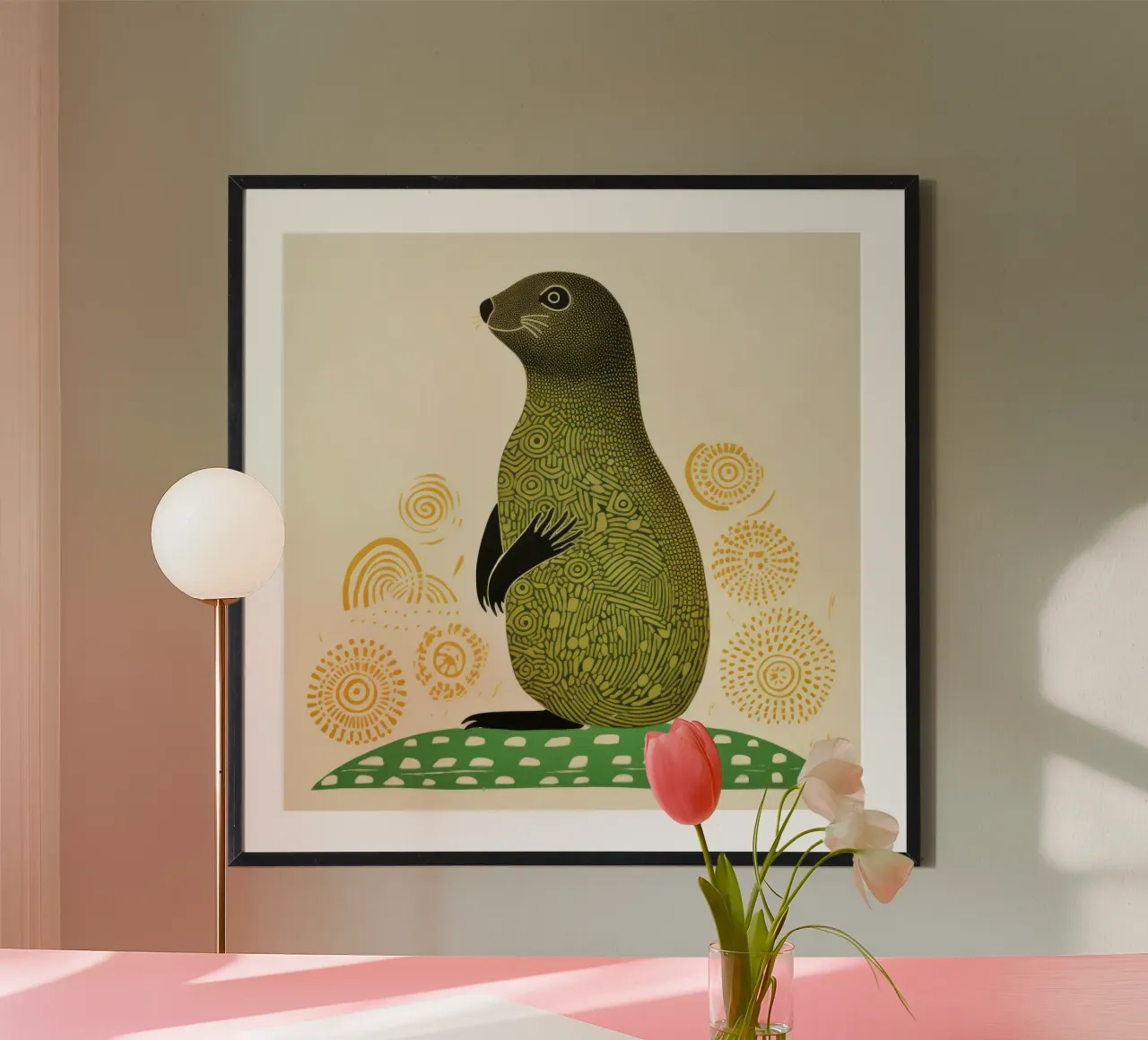 Cane della prateria verde 2 poster con telaio in legno da Minimal Animal Art