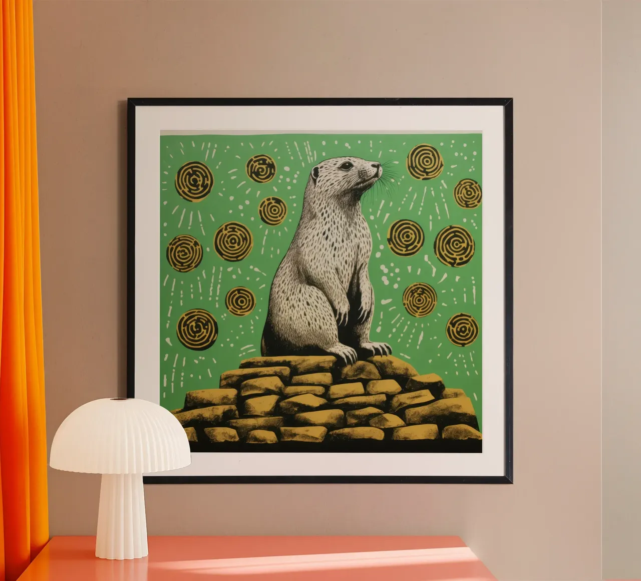 Cane verde della prateria 3 poster con telaio in legno da Minimal Animal Art