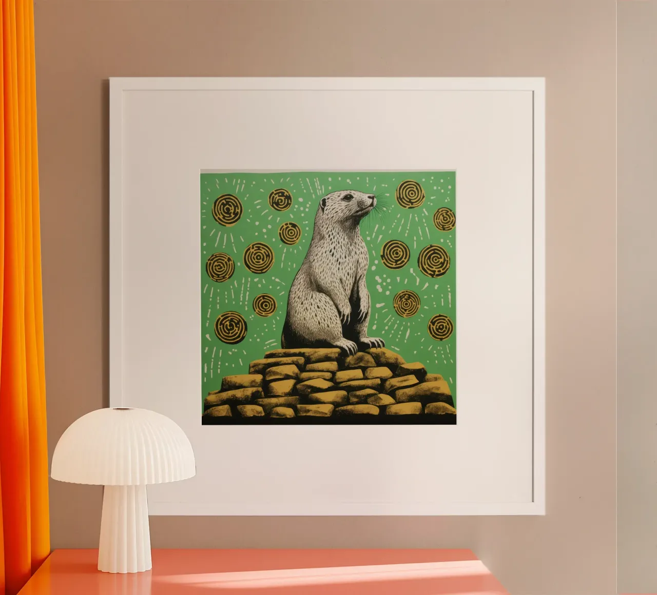 Cane verde della prateria 3 poster con telaio in legno da Minimal Animal Art