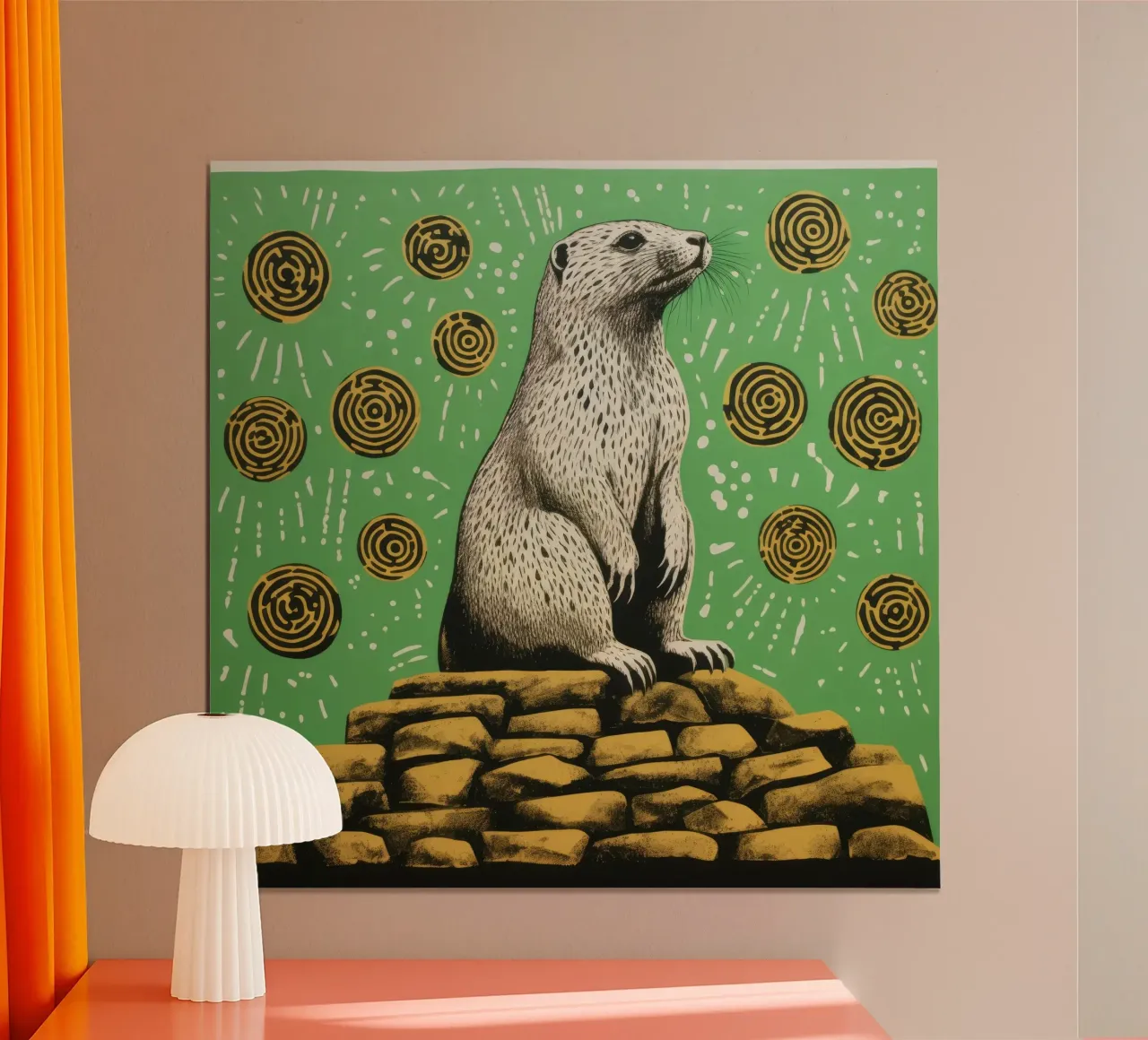 Cane verde della prateria 3 poster con telaio in legno da Minimal Animal Art