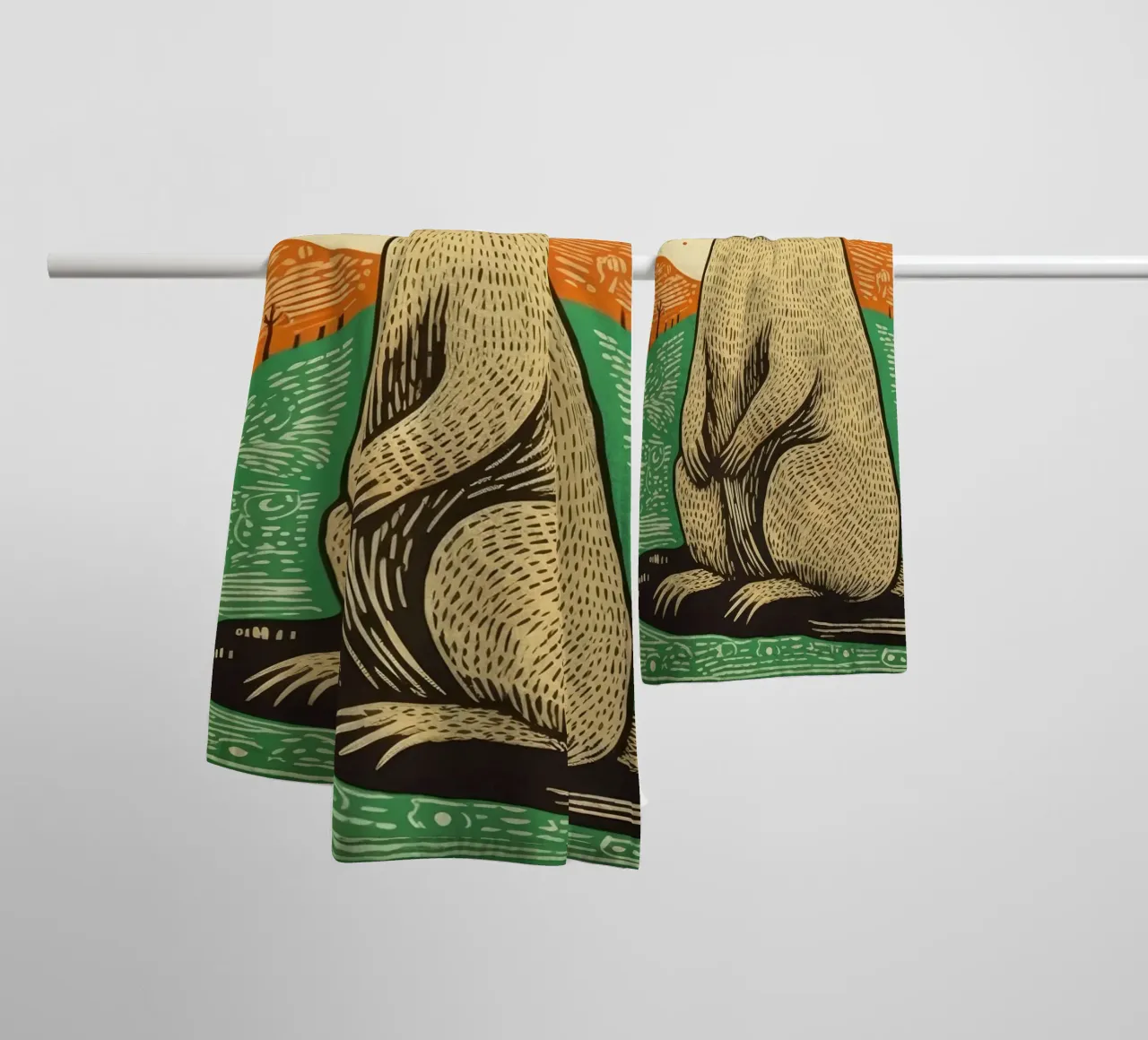 Chien de prairie vert 4 serviette de bain de Minimal Animal Art
