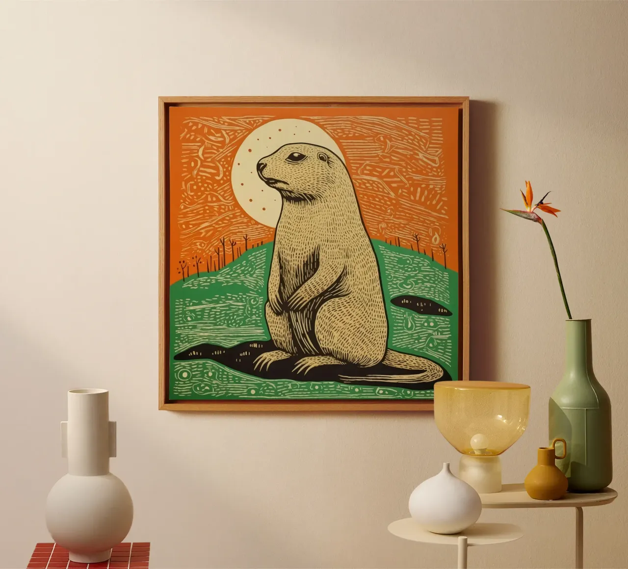 Chien de prairie vert 4 toile de Minimal Animal Art