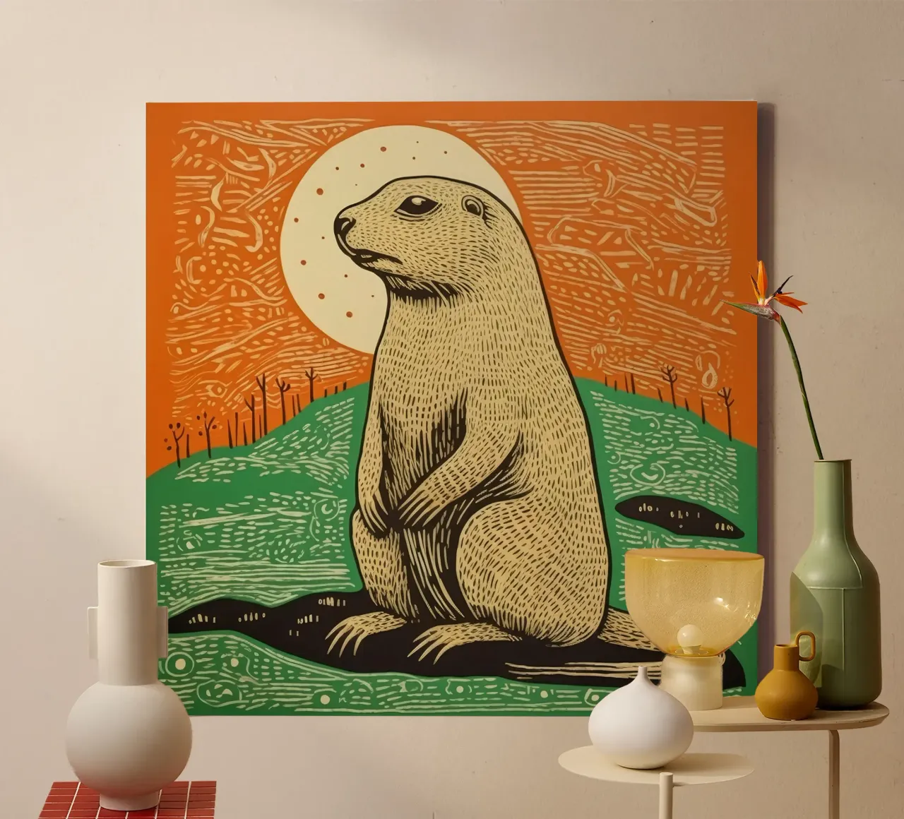 Chien de prairie vert 4 toile de Minimal Animal Art