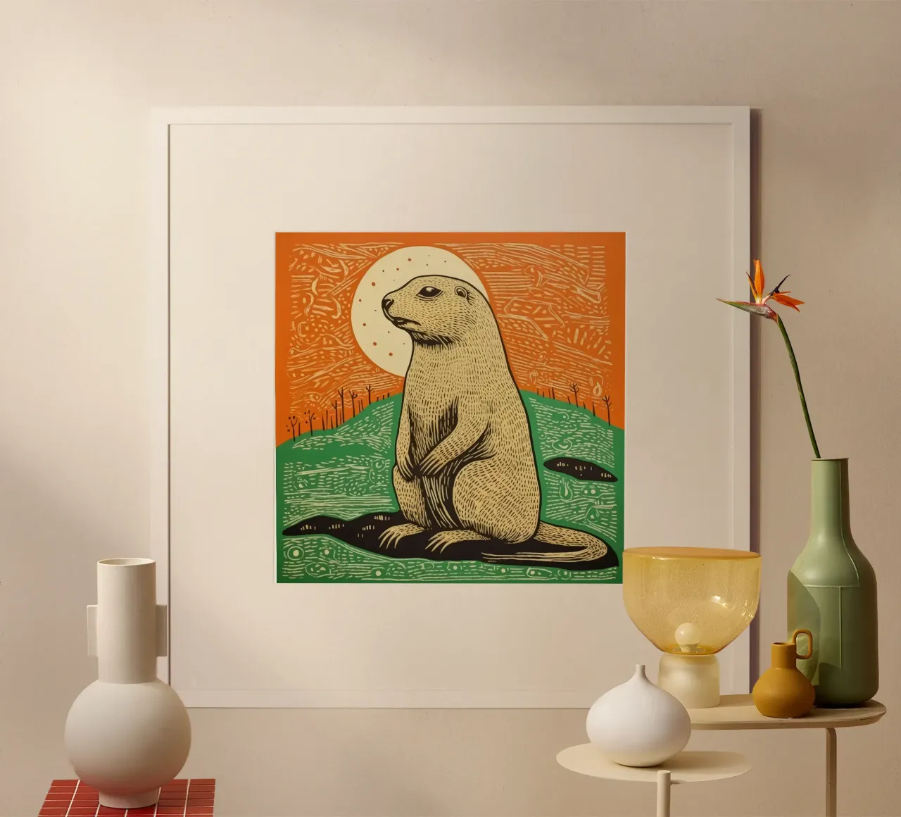 Cane della prateria verde 4 poster con telaio in plastica da Minimal Animal Art