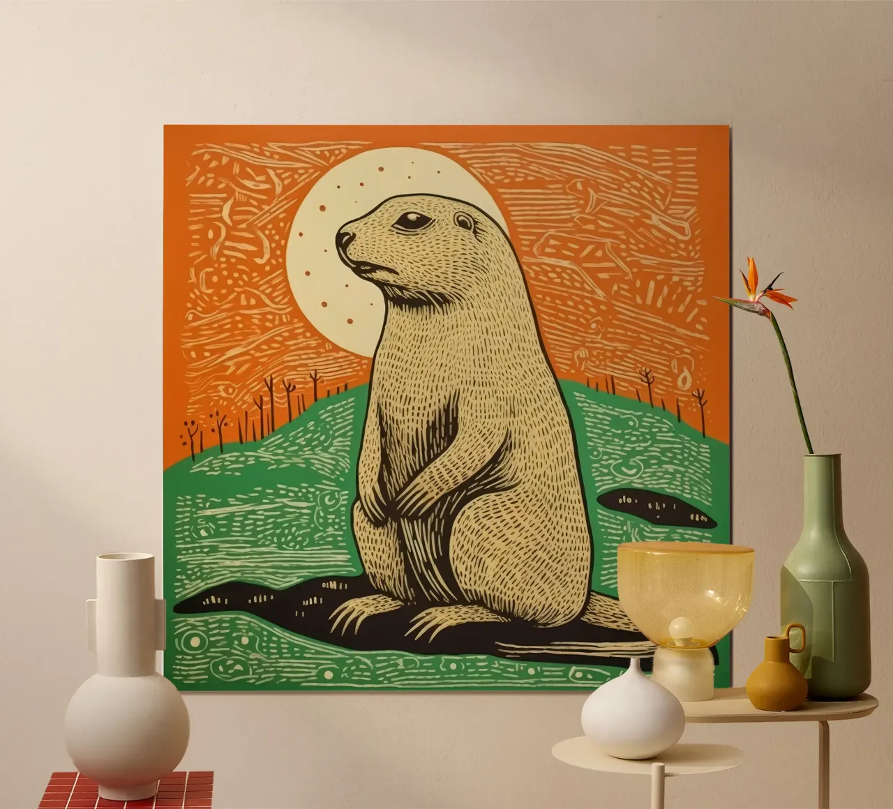 Cane della prateria verde 4 poster con telaio in plastica da Minimal Animal Art
