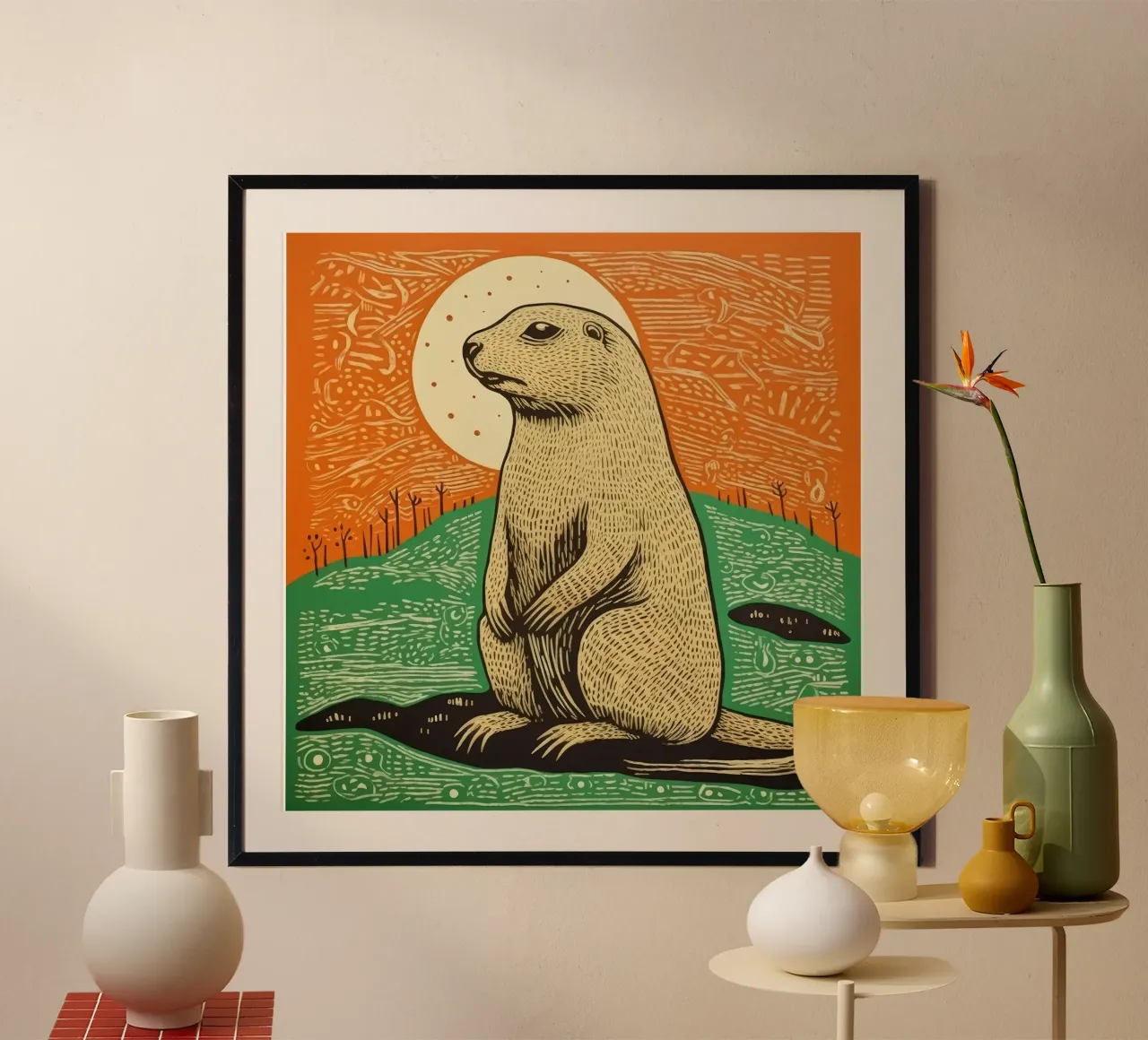 Cane della prateria verde 4 poster con telaio in plastica da Minimal Animal Art