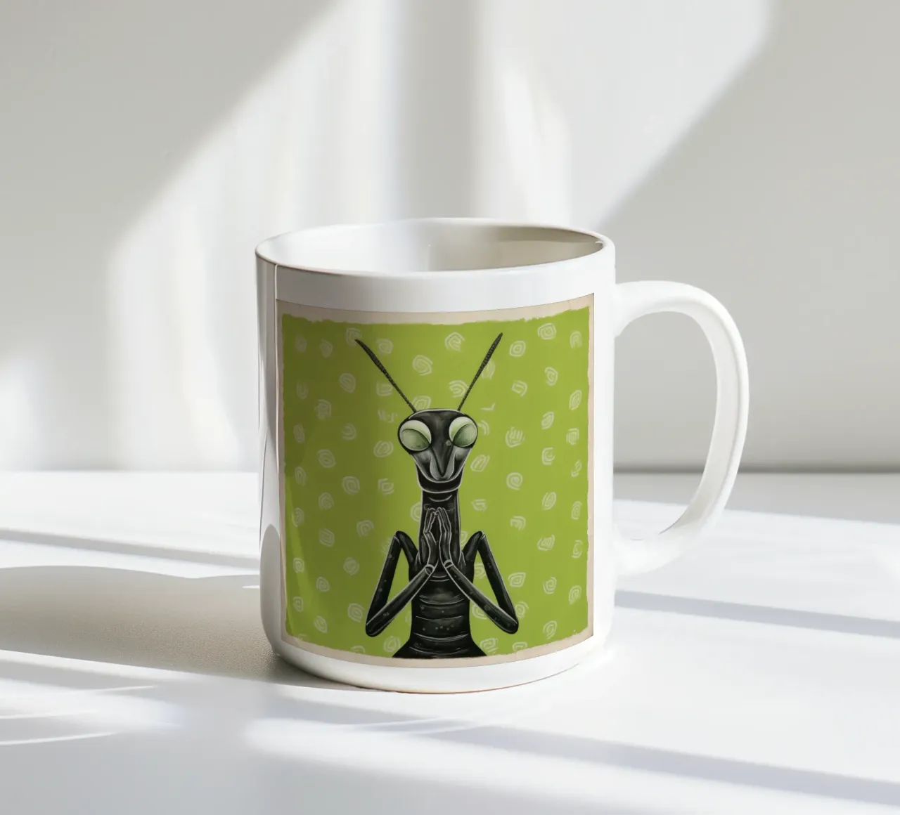 Mantide religiosa verde 1 tazza in ceramica da Minimal Animal Art