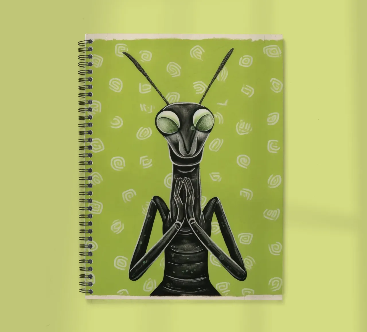 Green Praying Mantis 1 spiral notebook by Minimal Animal Art