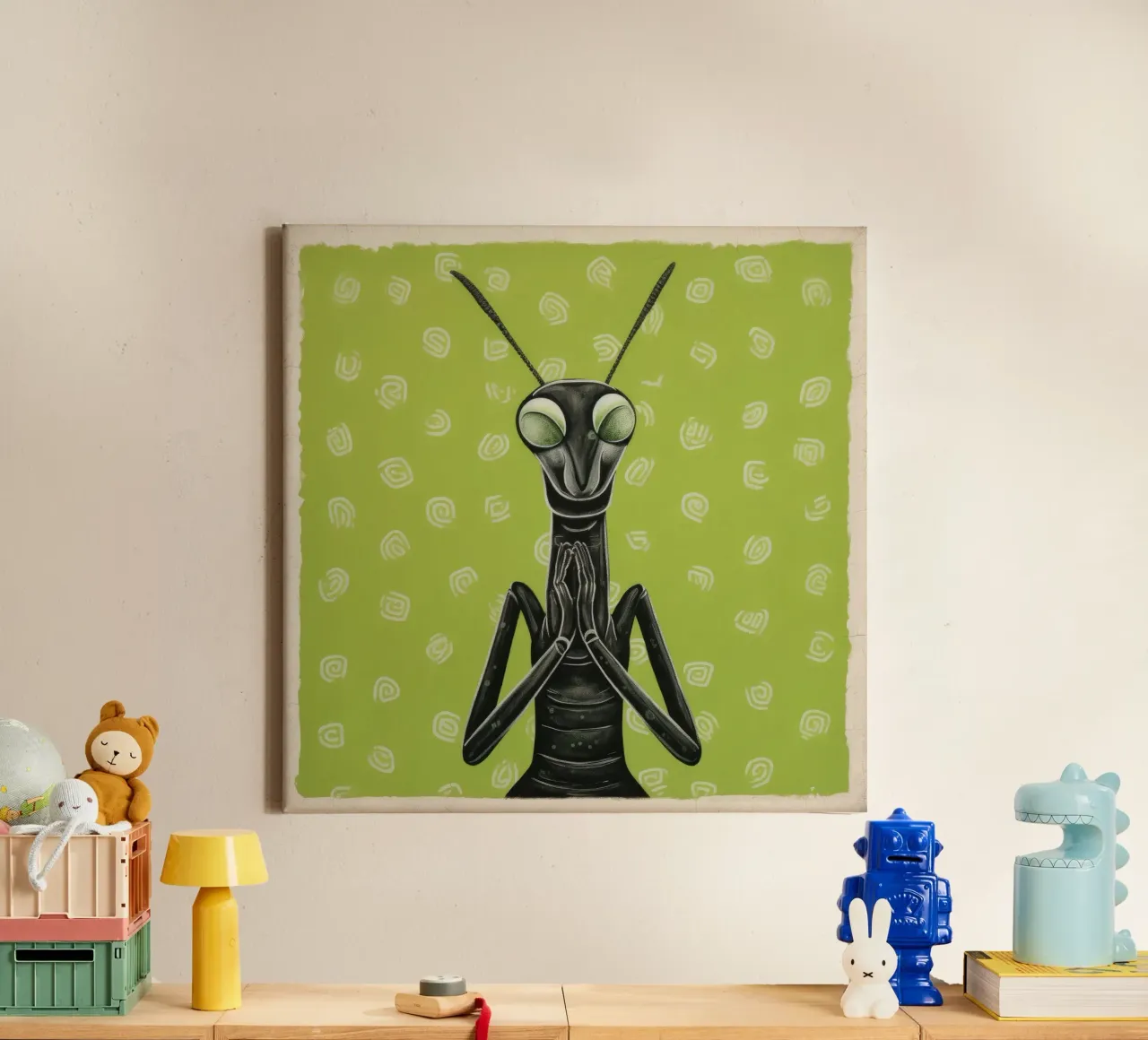 Green Praying Mantis 1 canvas by Minimal Animal Art
