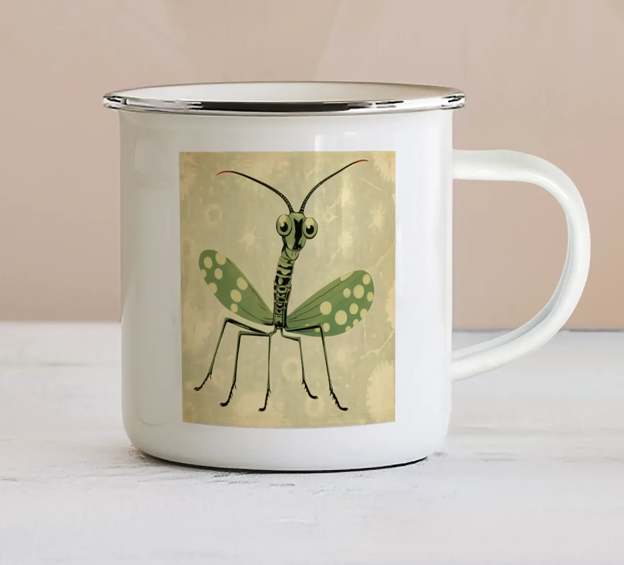 Mantide religiosa verde 2 tazza in smalto da Minimal Animal Art