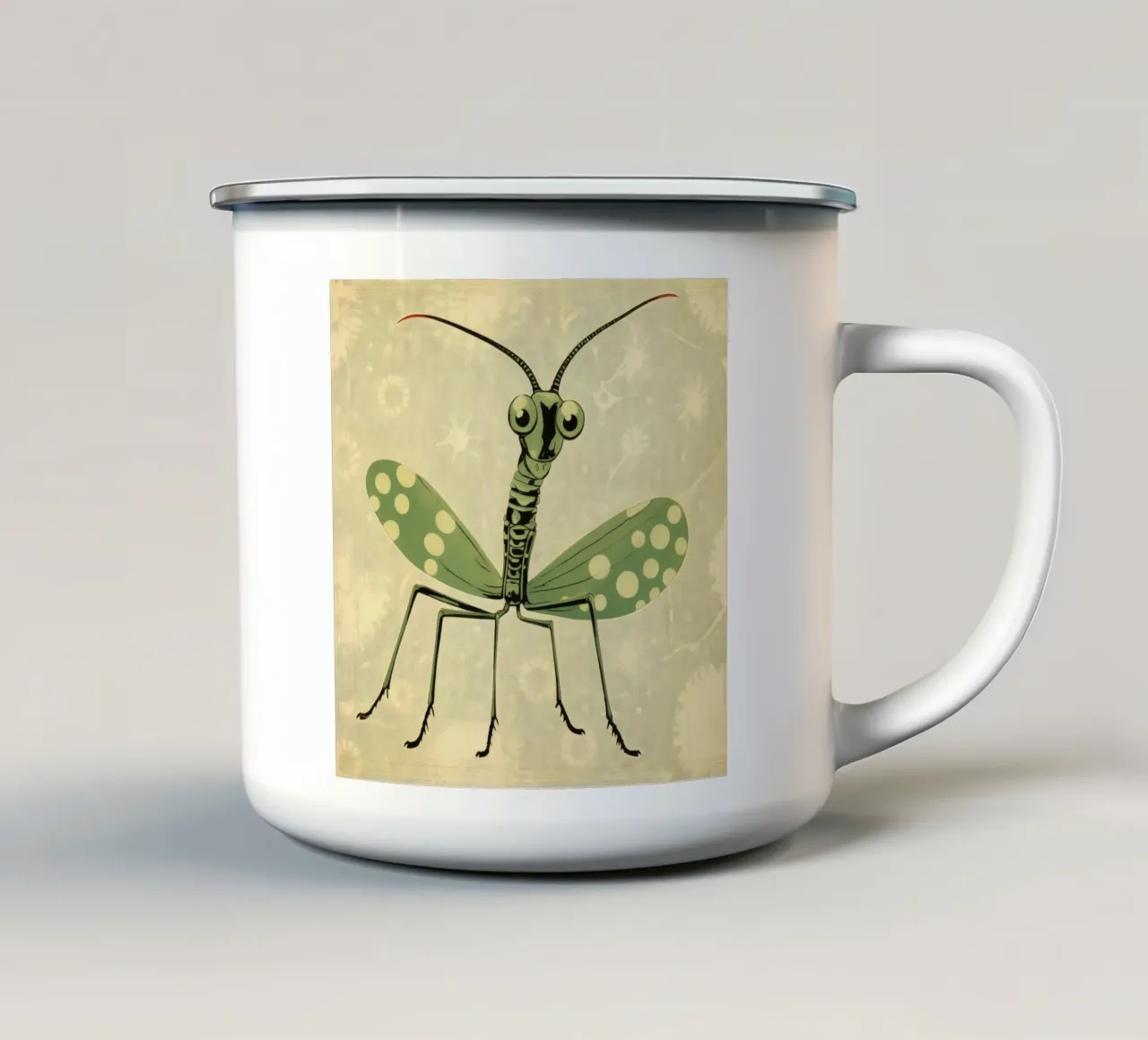 Mantide religiosa verde 2 tazza in smalto da Minimal Animal Art