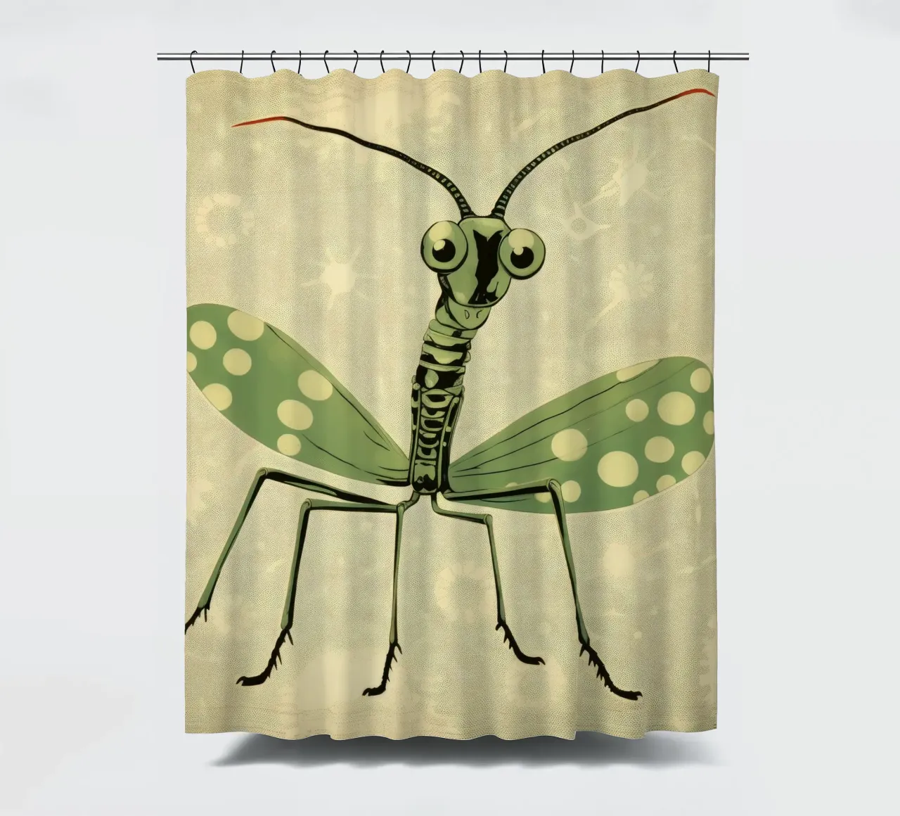 Green Praying Mantis 2 shower curtain by Minimal Animal Art