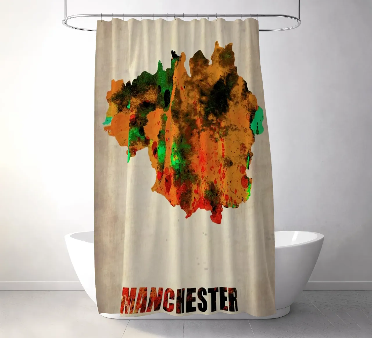 Manchester Watercolor Map tenda da doccia da Naxart