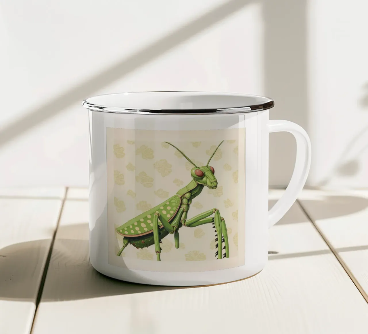 Mantide religiosa verde 4 tazza in smalto da Minimal Animal Art