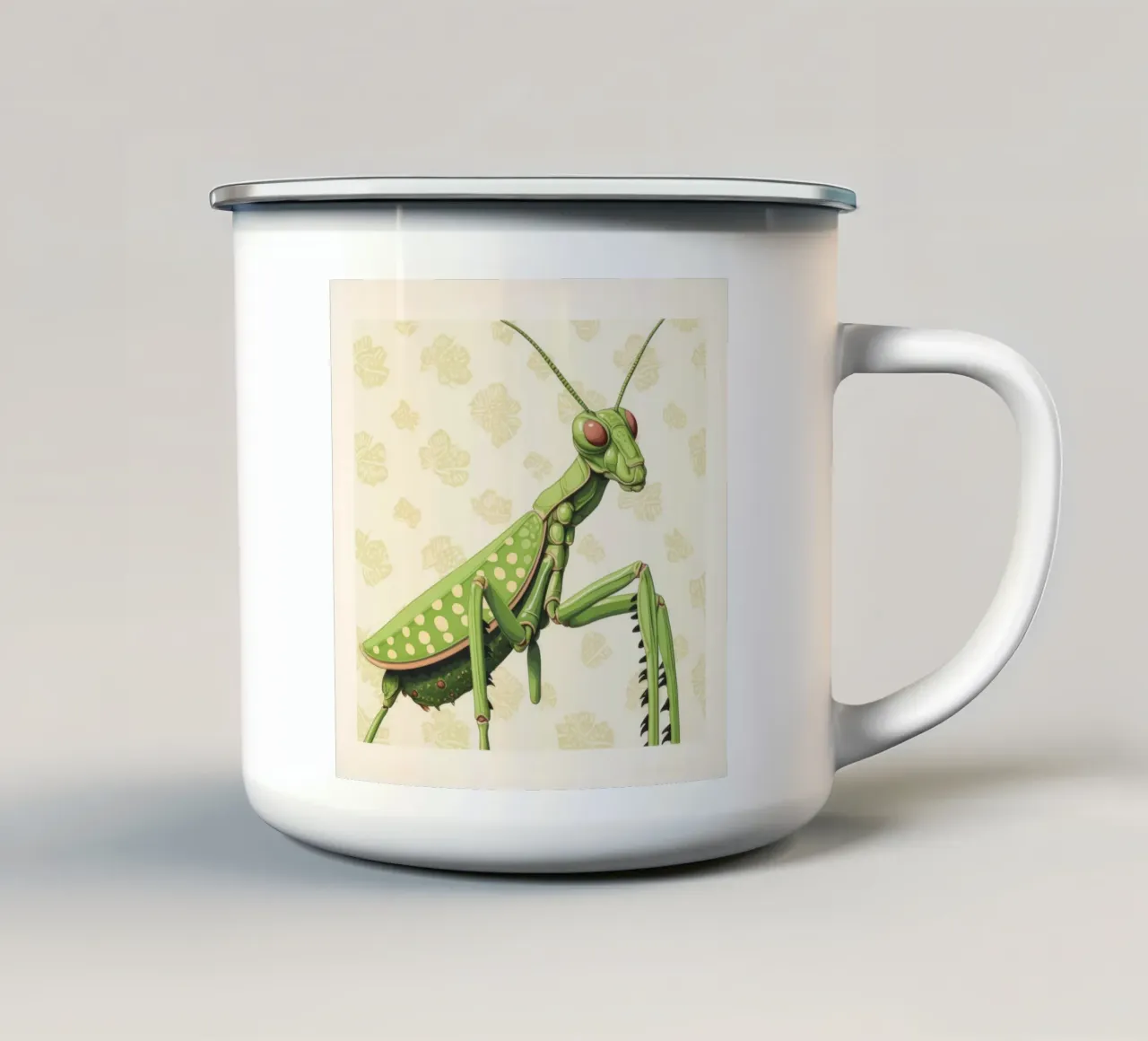 Mantide religiosa verde 4 tazza in smalto da Minimal Animal Art