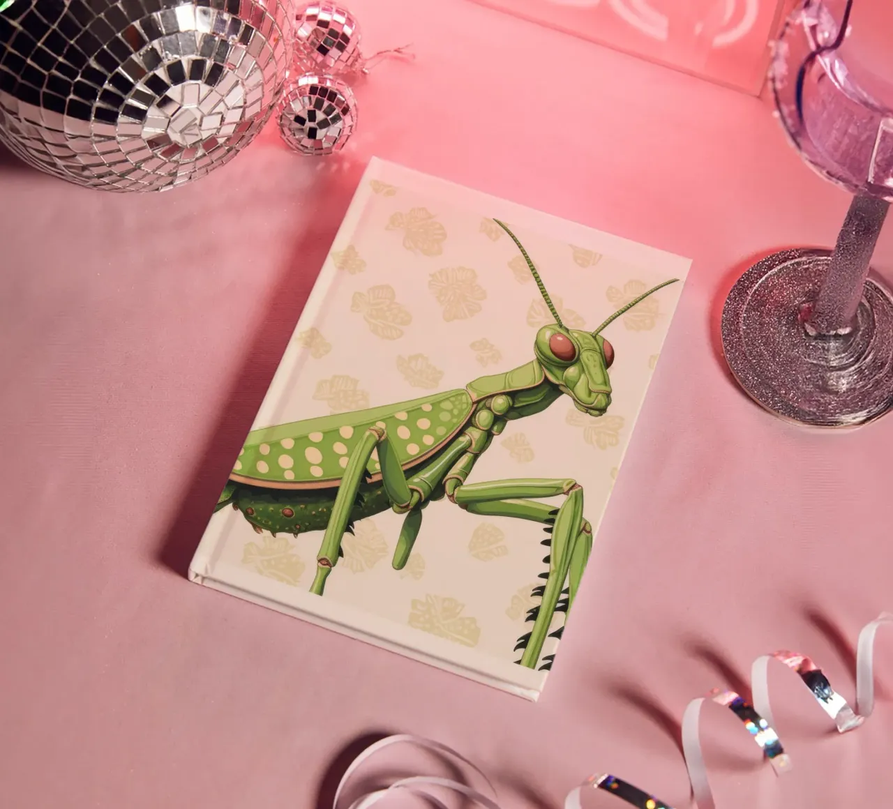 Green Praying Mantis 4 notebook by Minimal Animal Art