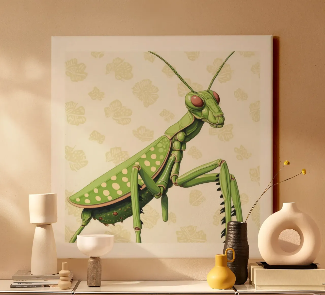 Green Praying Mantis 4 canvas by Minimal Animal Art