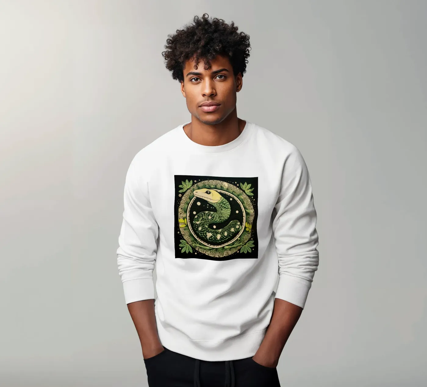 Green Python sweatshirt by Minimal Animal Art