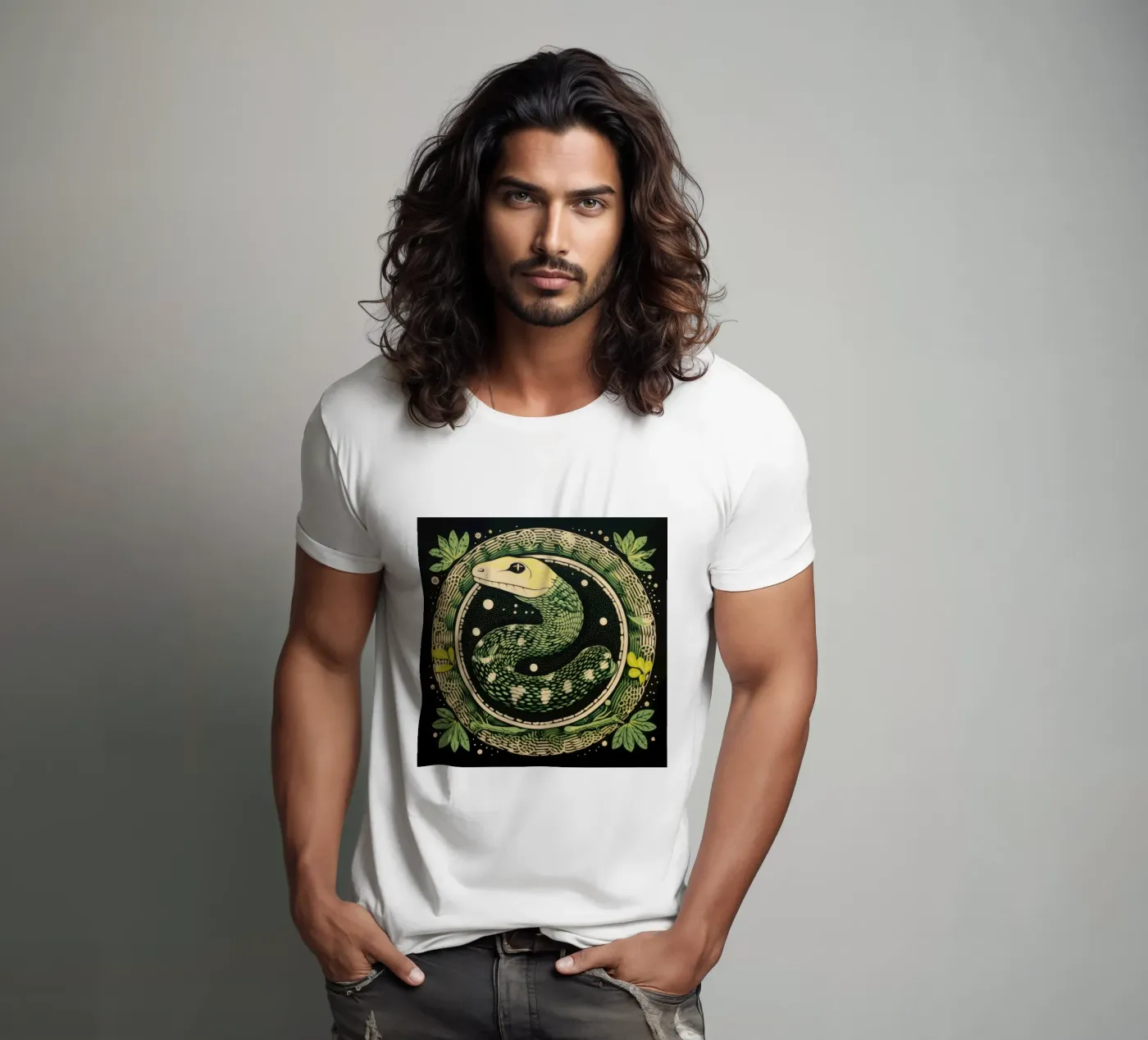 Green Python t-shirt da Minimal Animal Art