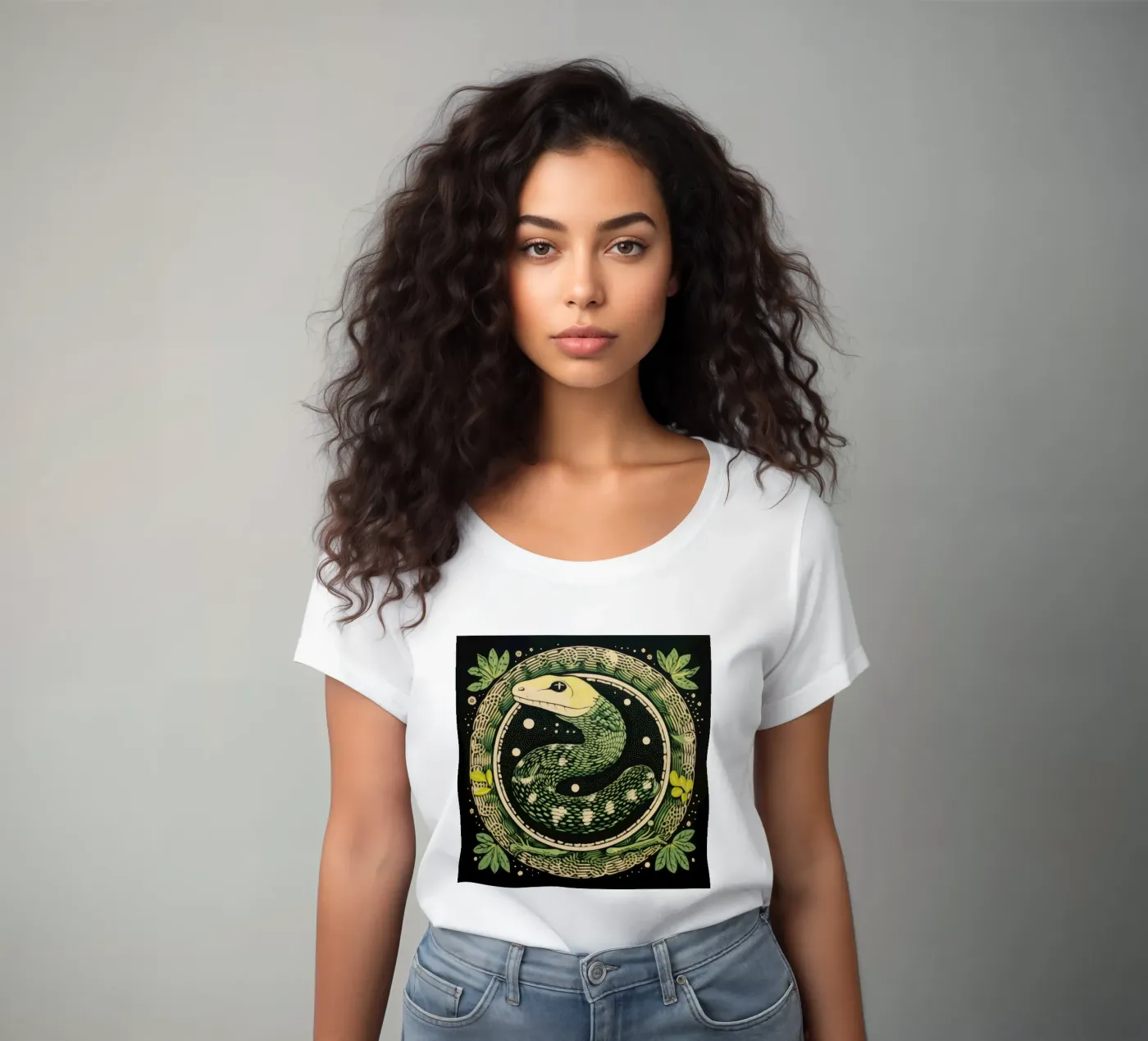Green Python dames t-shirt getailleerd van Minimal Animal Art