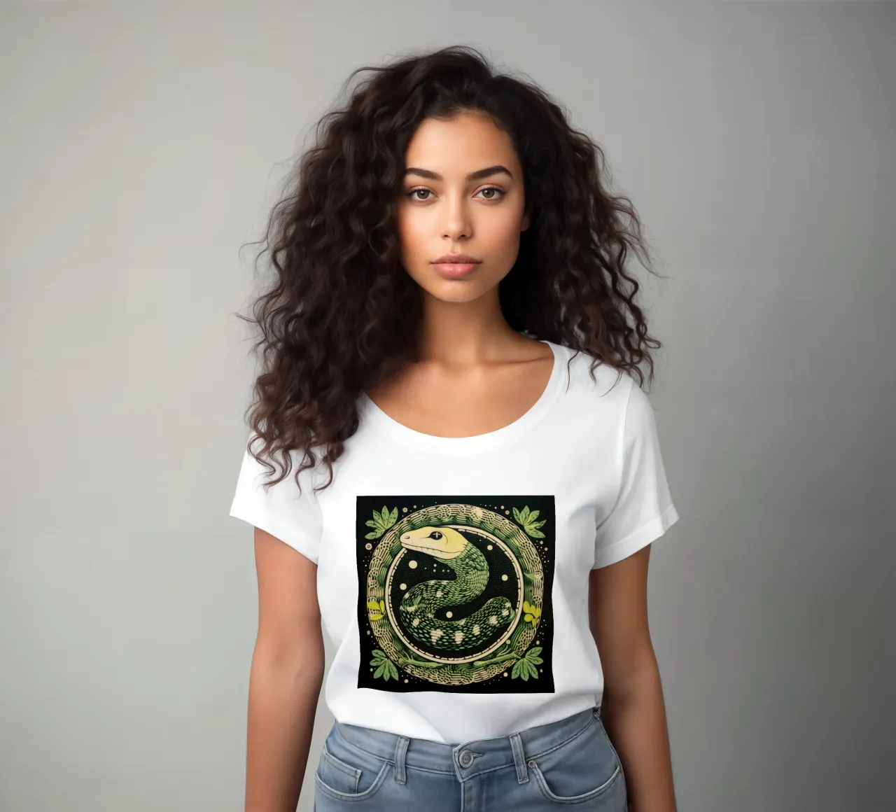 Green Python dames t-shirt getailleerd van Minimal Animal Art