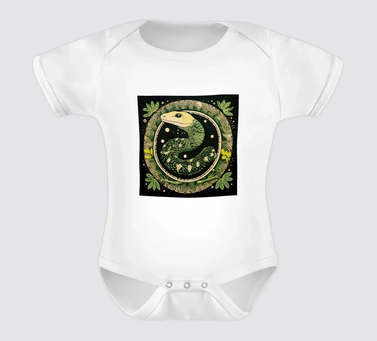 Green Python 1 short-sleeve baby romper by Minimal Animal Art