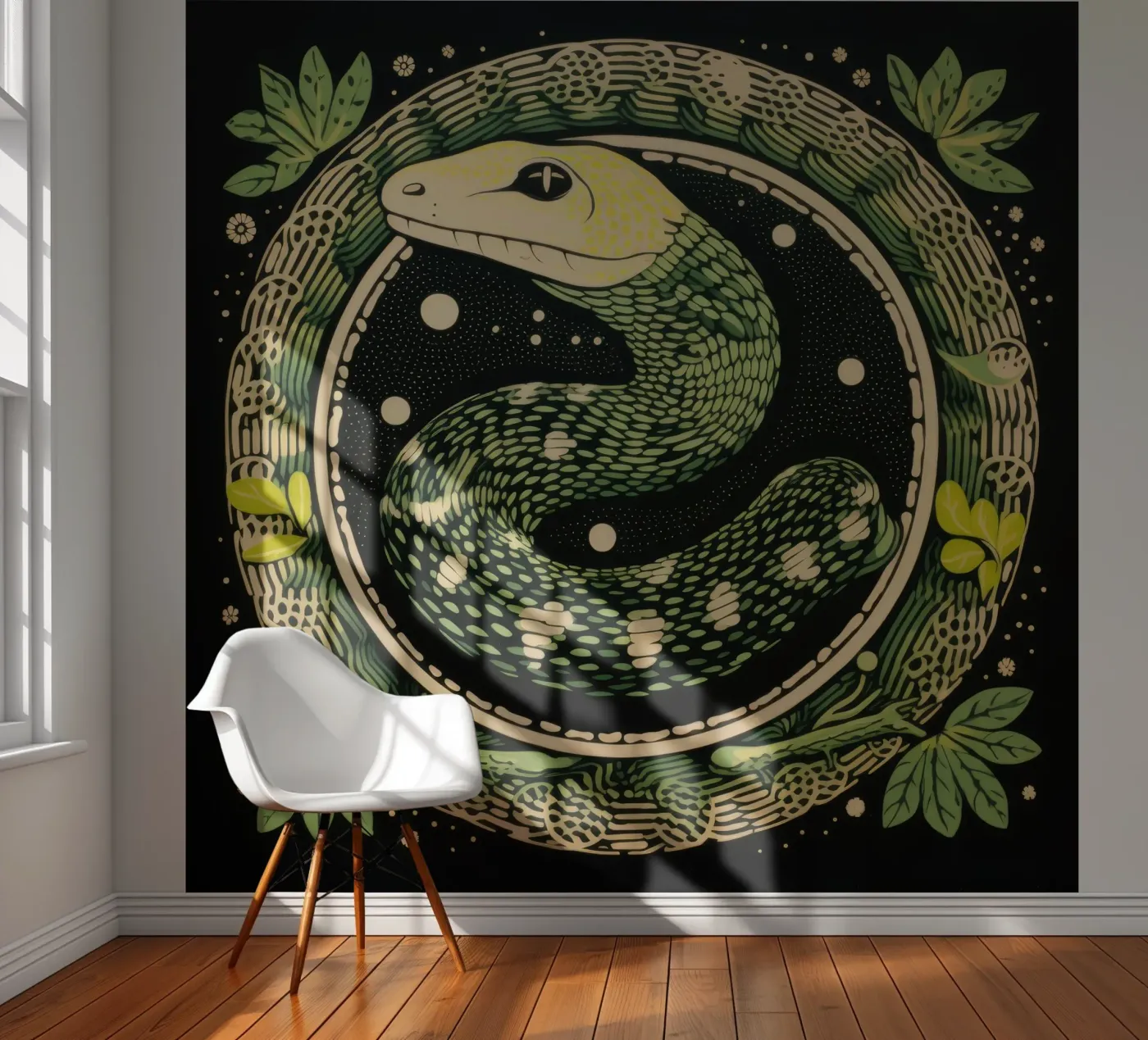 Green Python fotobehang van Minimal Animal Art