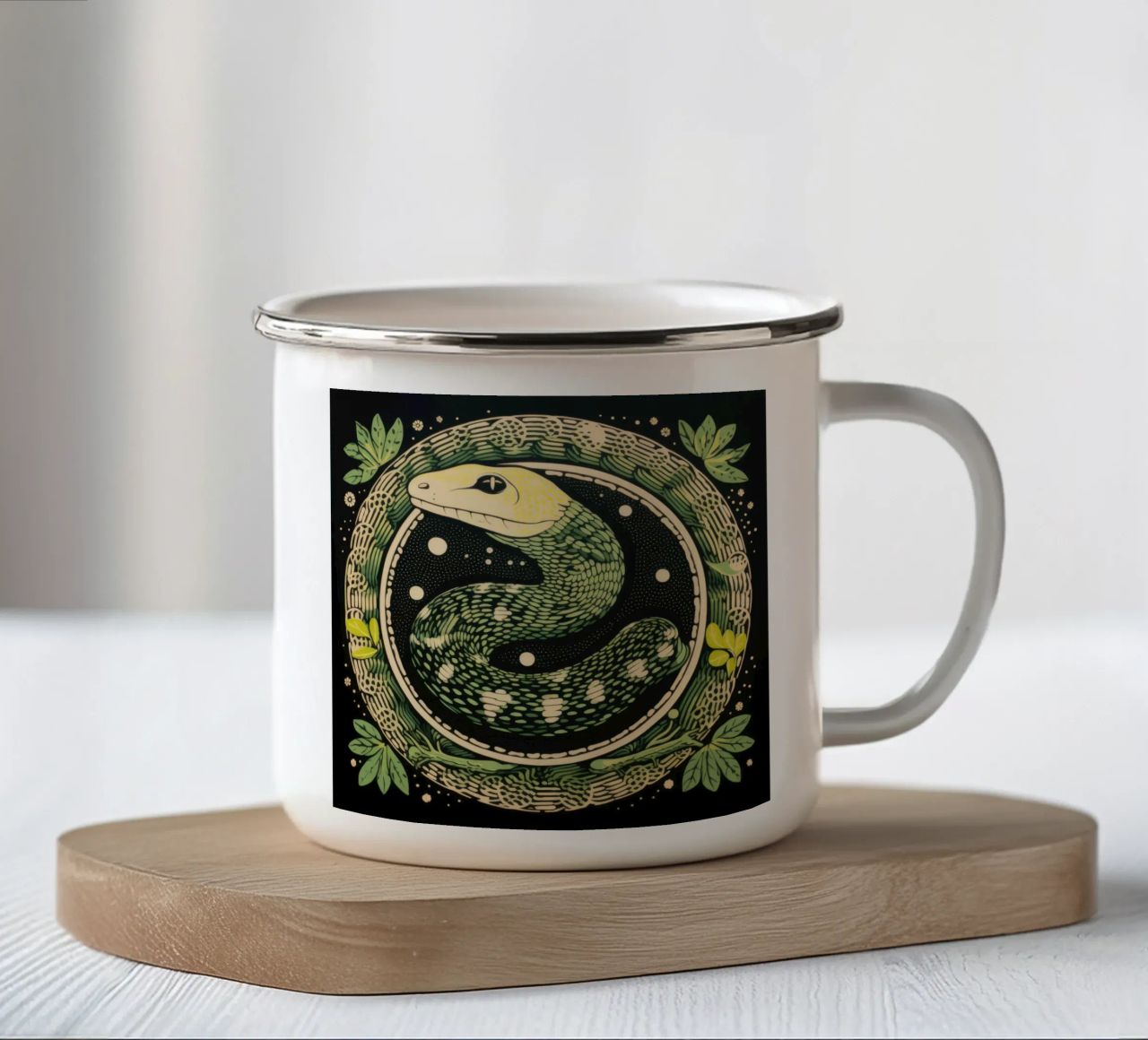 Green Python 1 emaille mok van Minimal Animal Art
