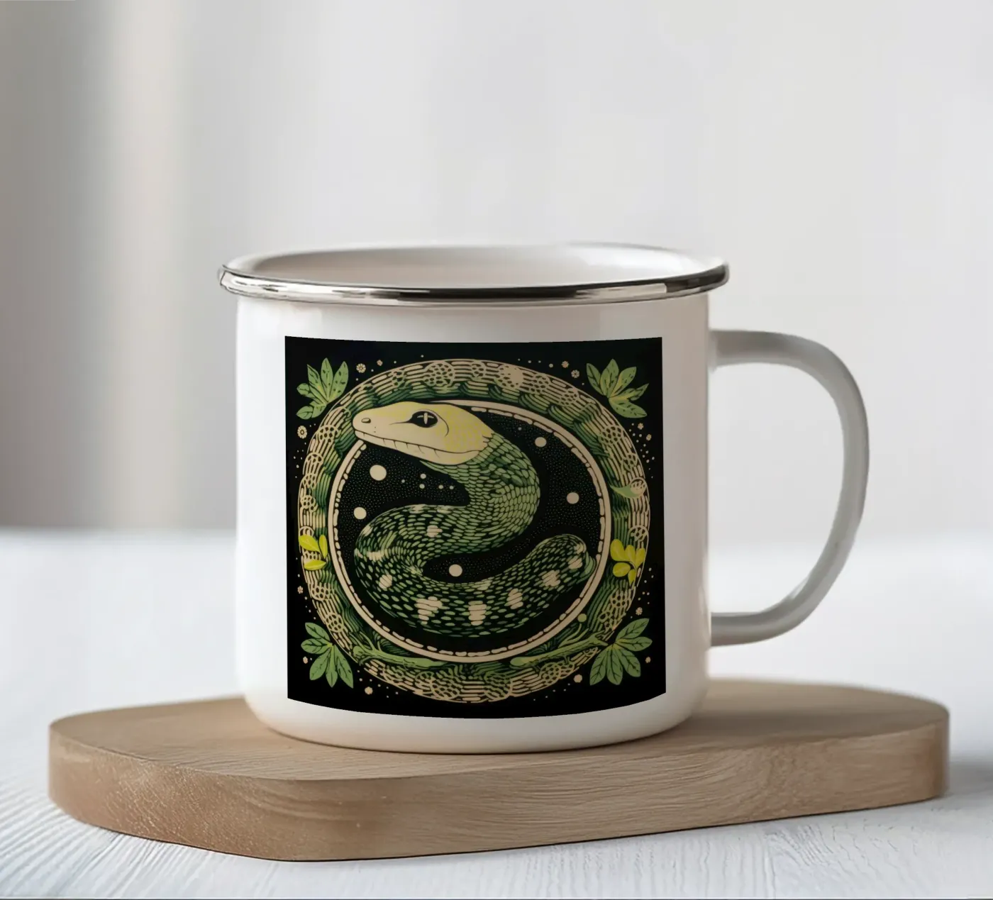 Green Python enamel mug by Minimal Animal Art