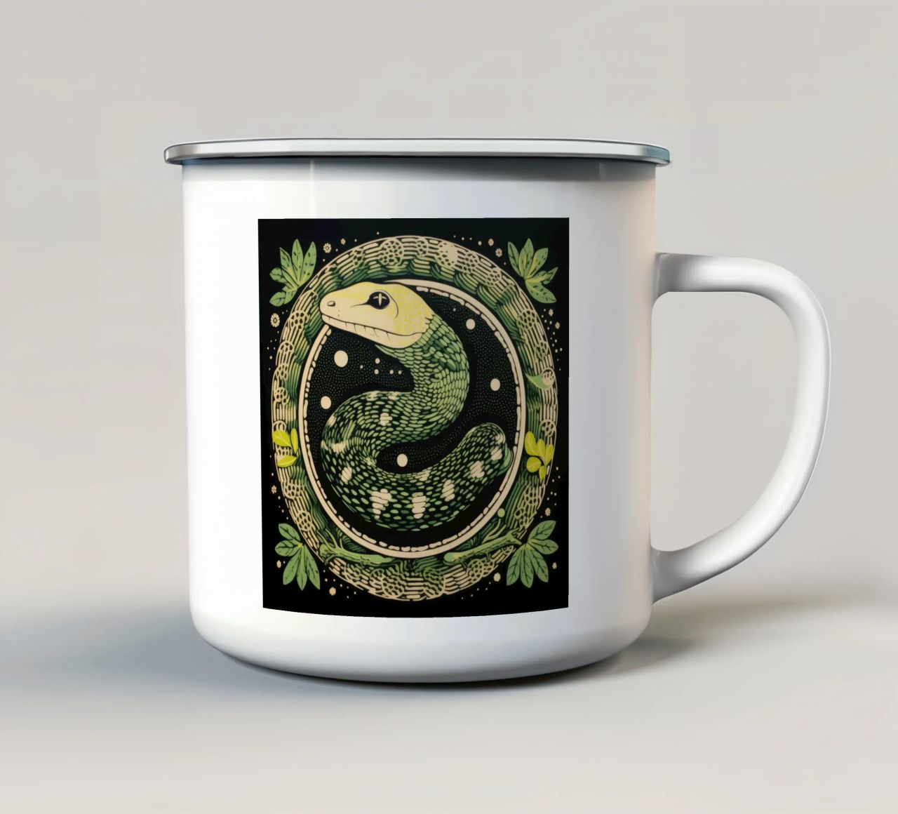 Green Python 1 emaille mok van Minimal Animal Art
