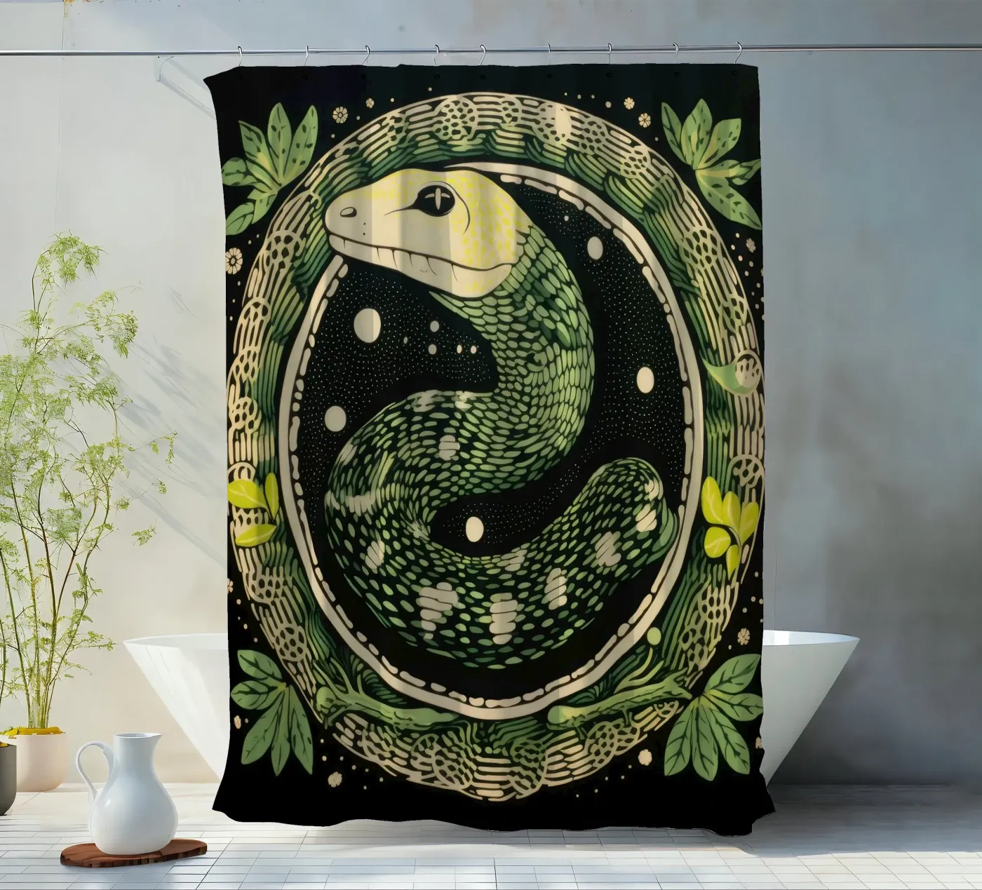Green Python douchegordijn van Minimal Animal Art