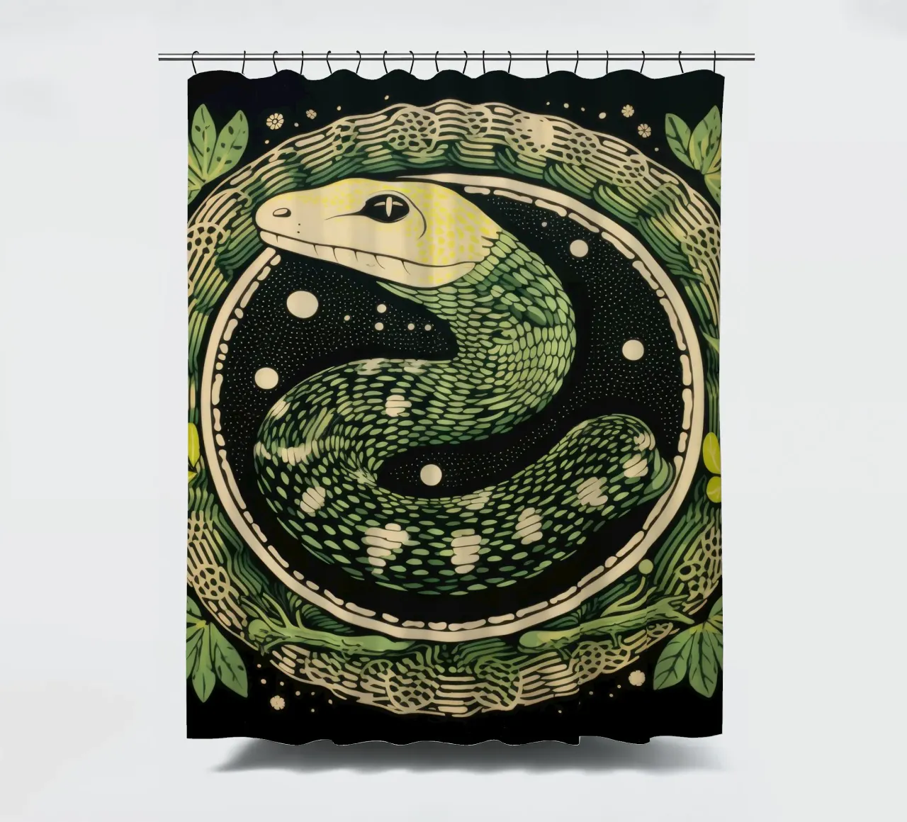 Grüne Python 1 Duschvorhang von Minimal Animal Art