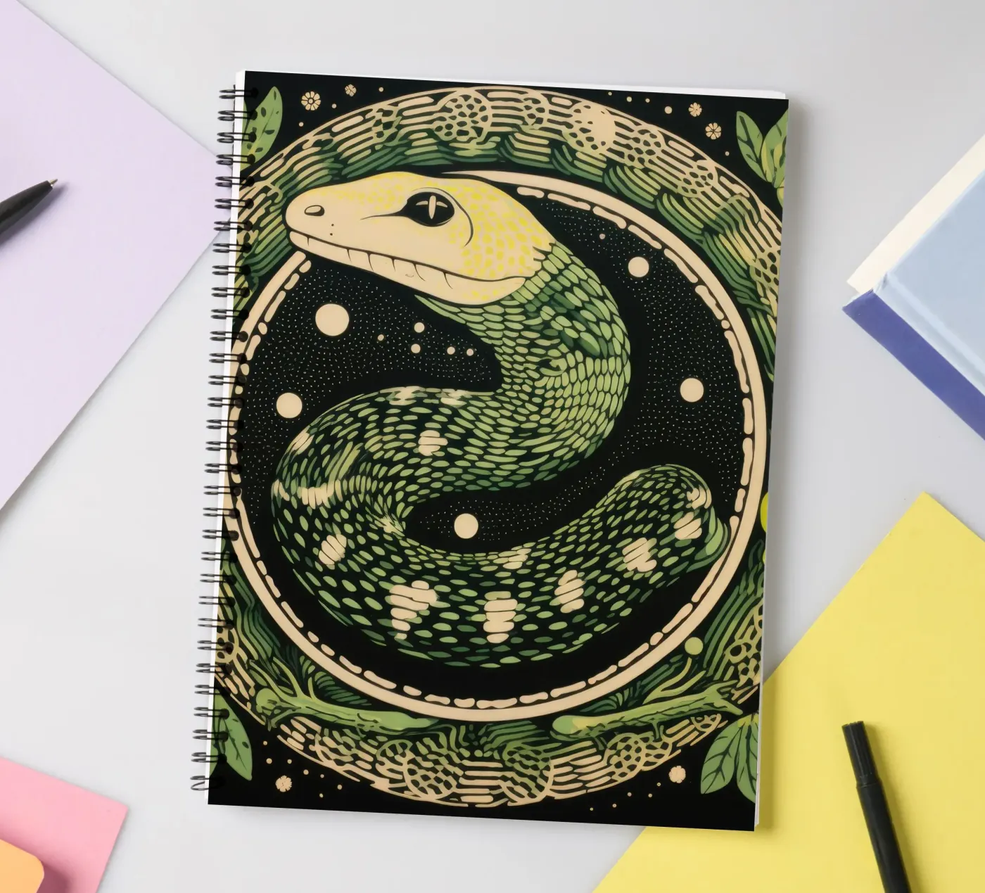 Python vert carnet à spirale de Minimal Animal Art