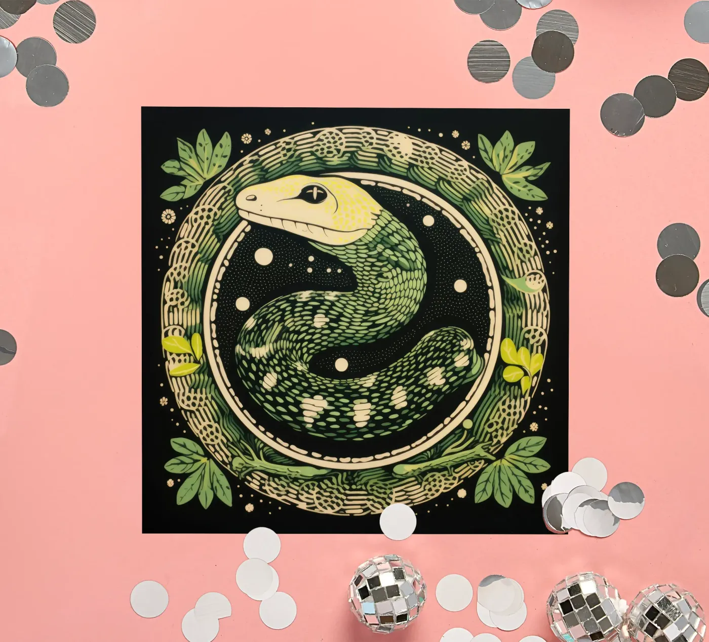 Green Python sticker van Minimal Animal Art