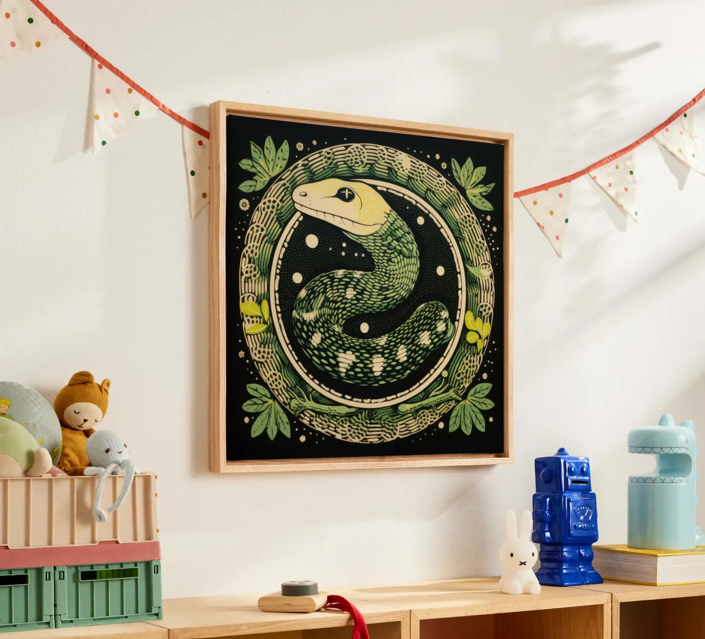 Green Python canvas van Minimal Animal Art