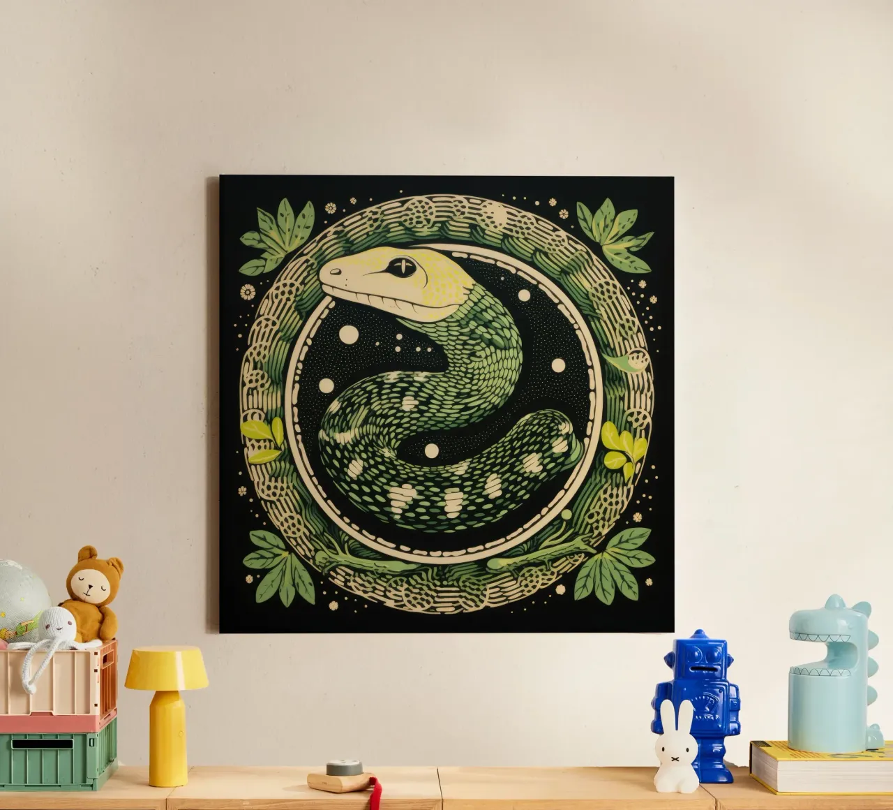 Green Python 1 canvas by Minimal Animal Art
