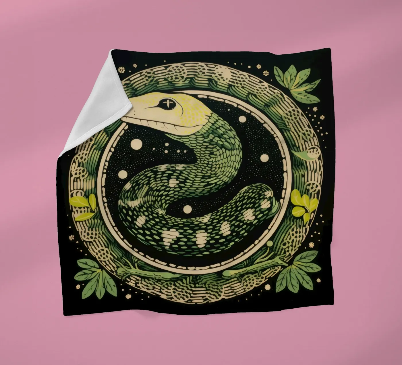Green Python fleece blanket by Minimal Animal Art