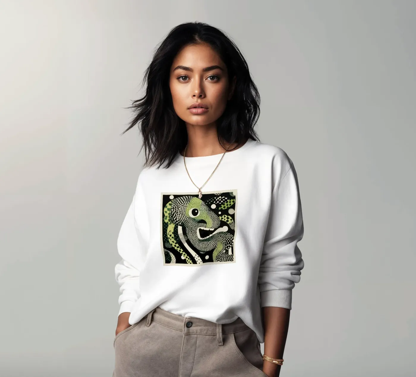 Green Python sweatshirt van Minimal Animal Art