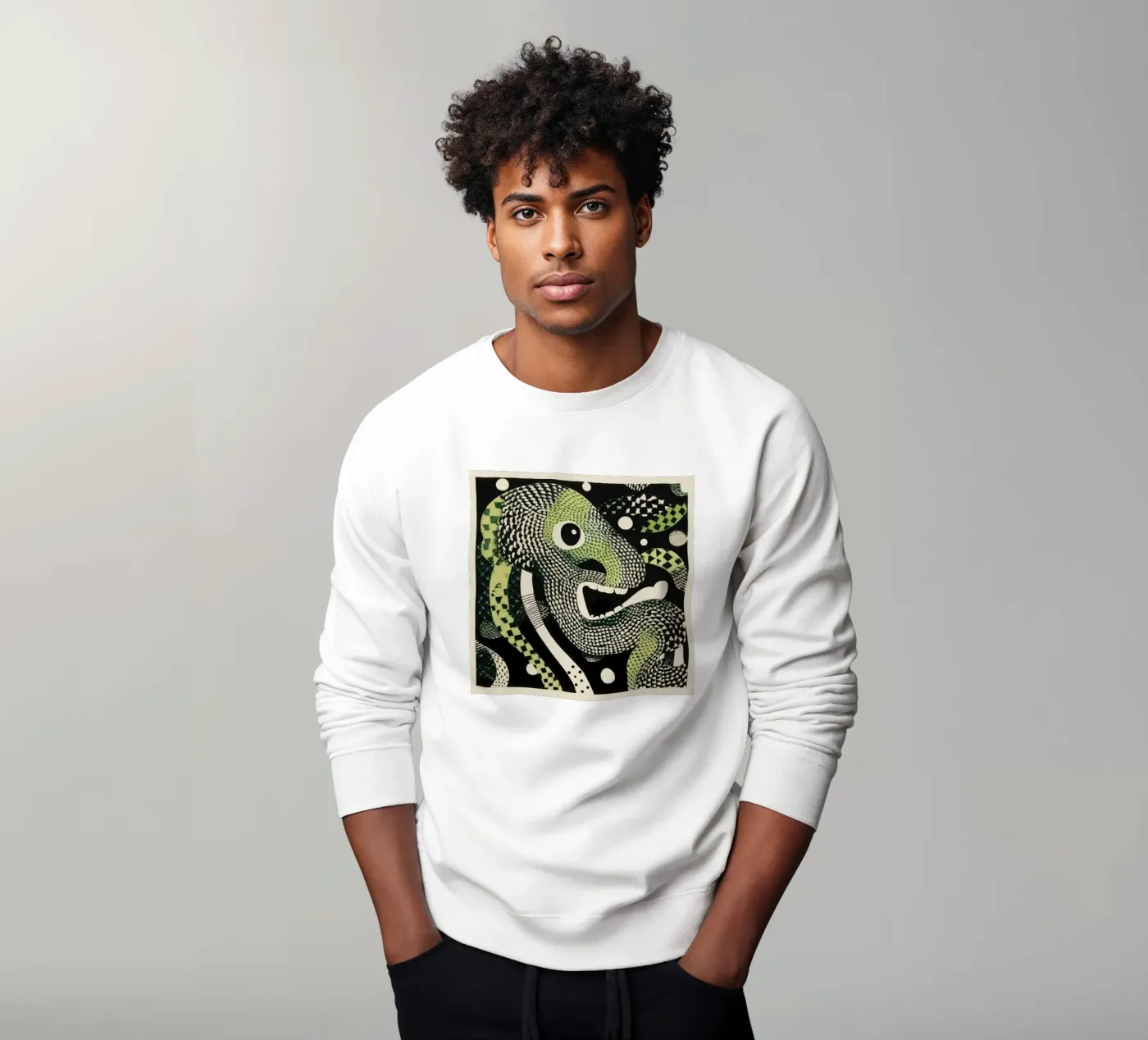 Green Python sweatshirt van Minimal Animal Art