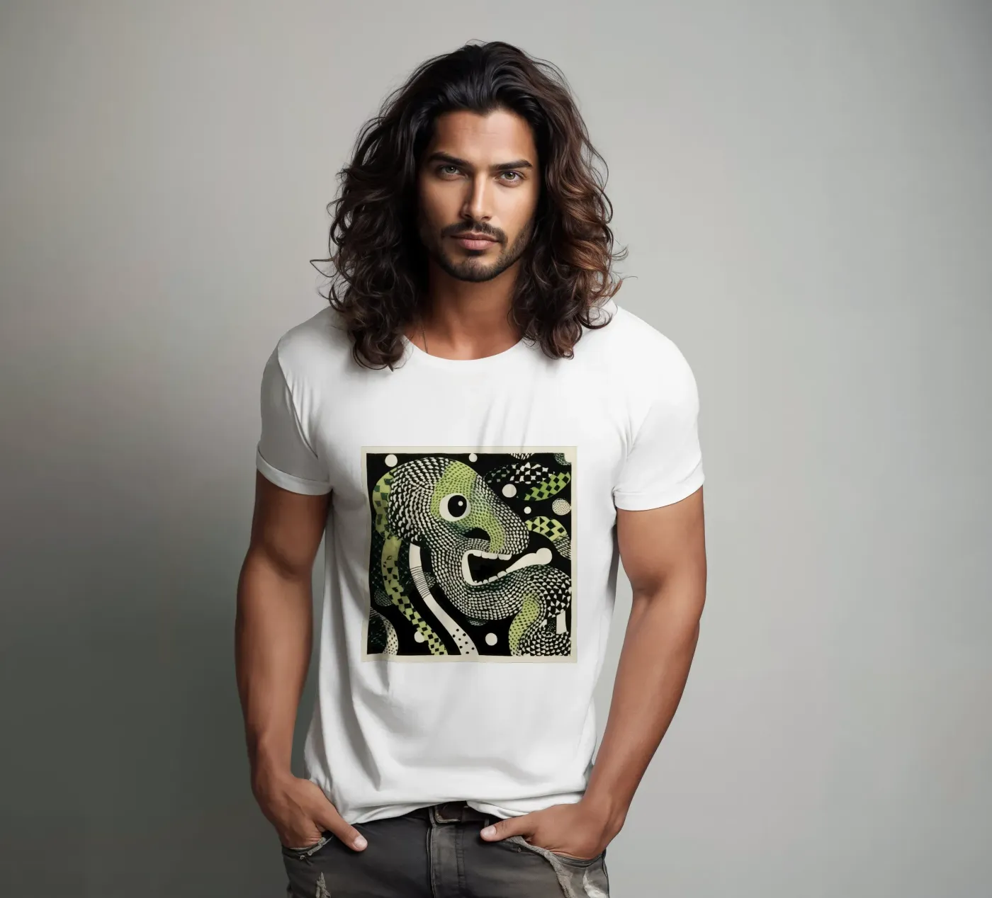 Green Python t-shirt by Minimal Animal Art