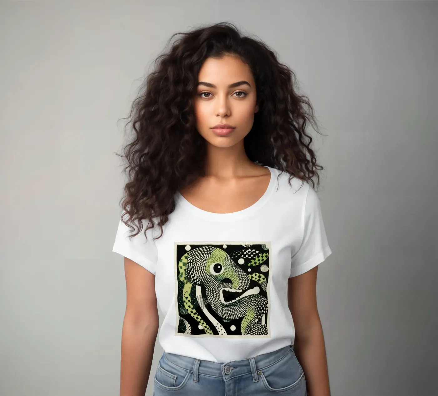 Green Python t-shirt da donna da Minimal Animal Art
