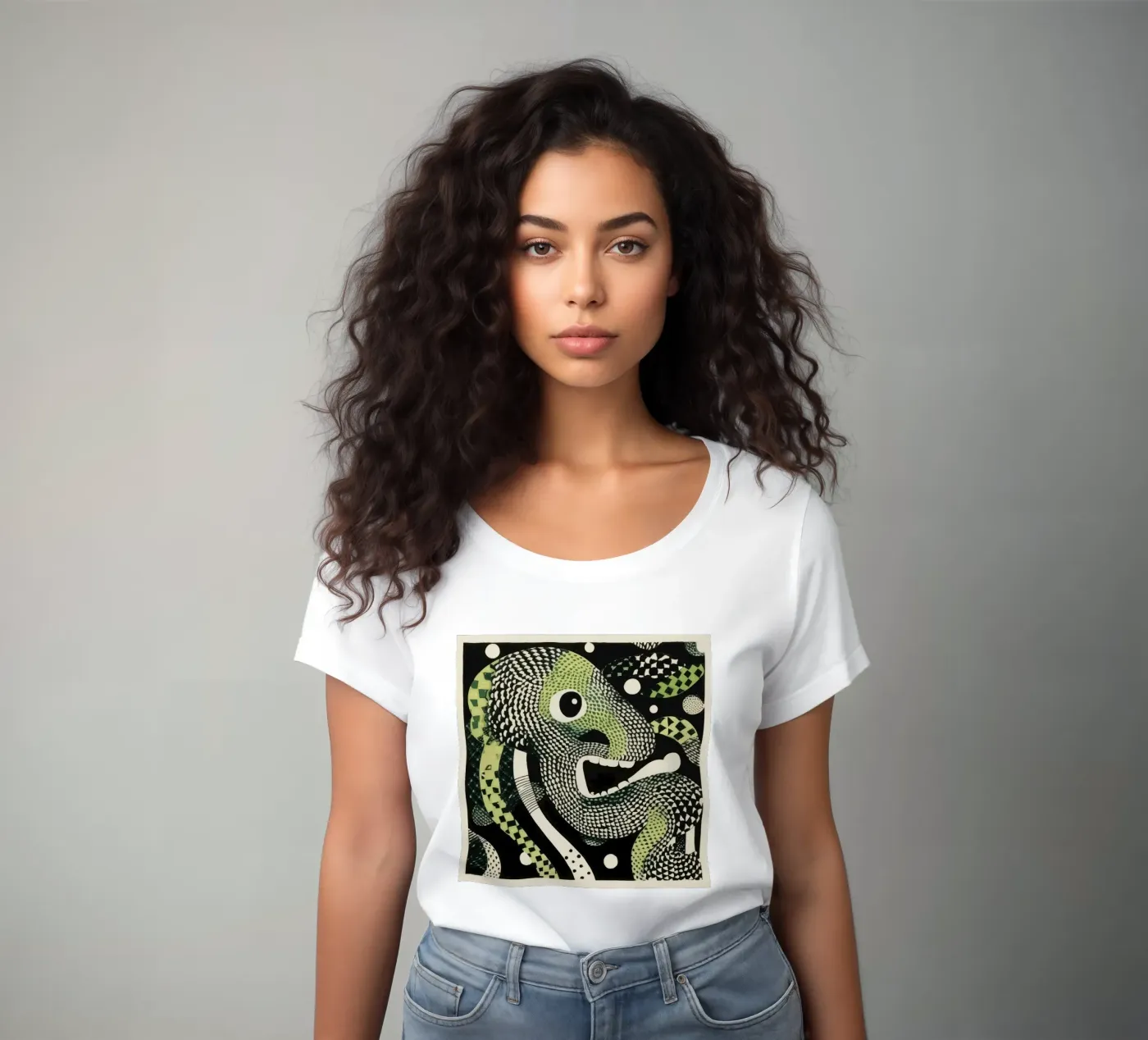 Green Python t-shirt da donna da Minimal Animal Art