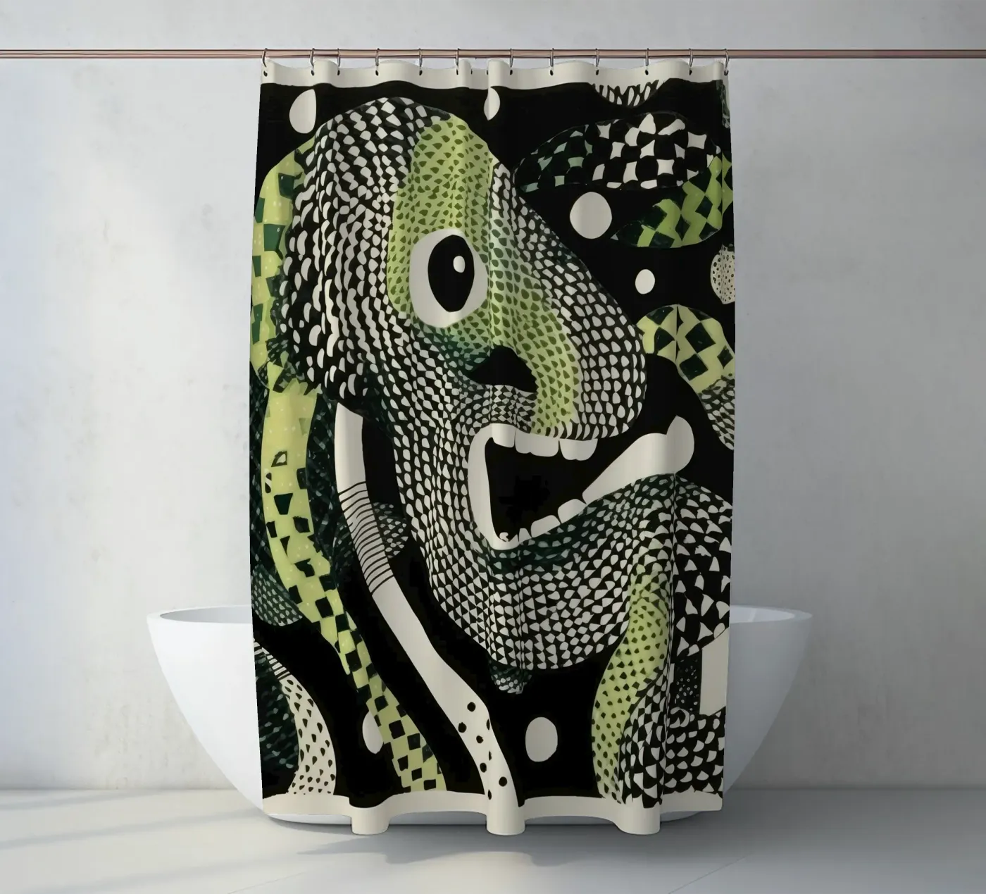 Green Python shower curtain by Minimal Animal Art