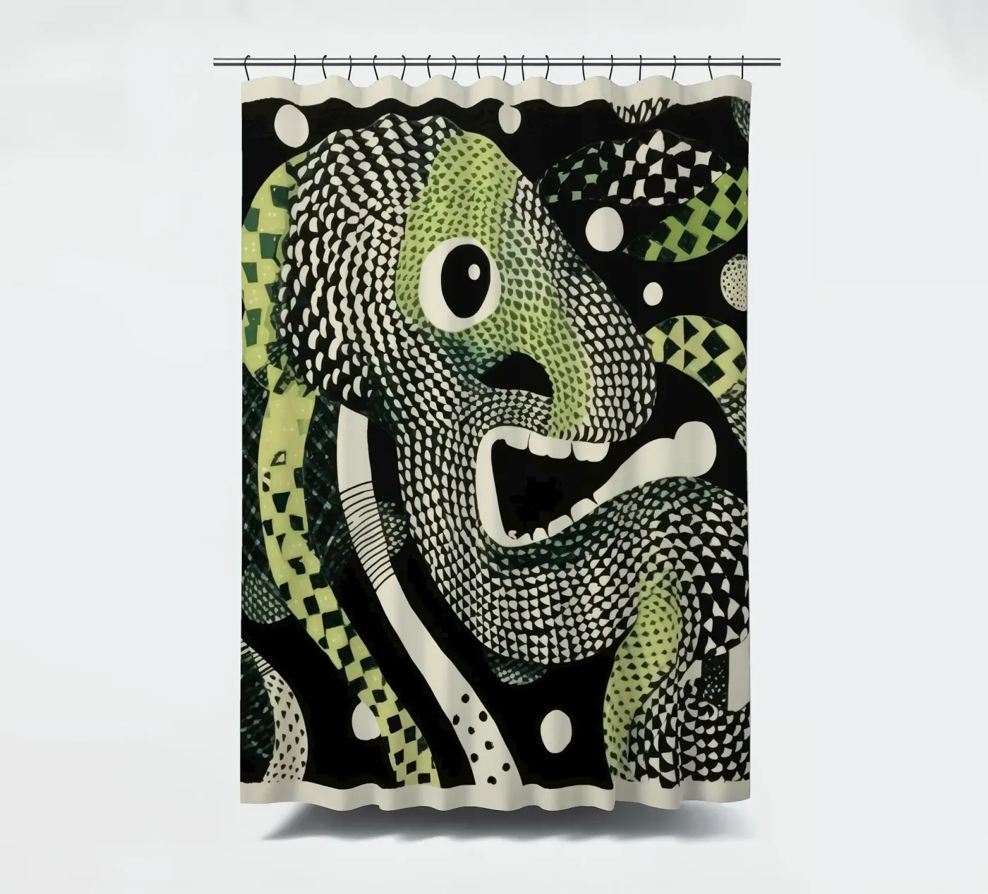 Green Python shower curtain by Minimal Animal Art