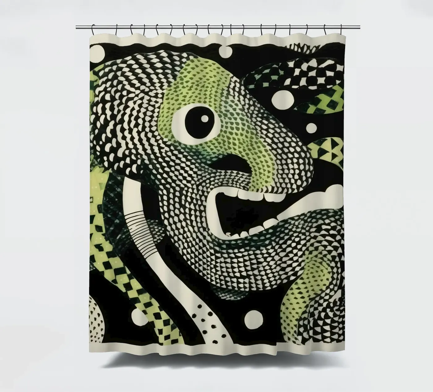 Green Python shower curtain by Minimal Animal Art