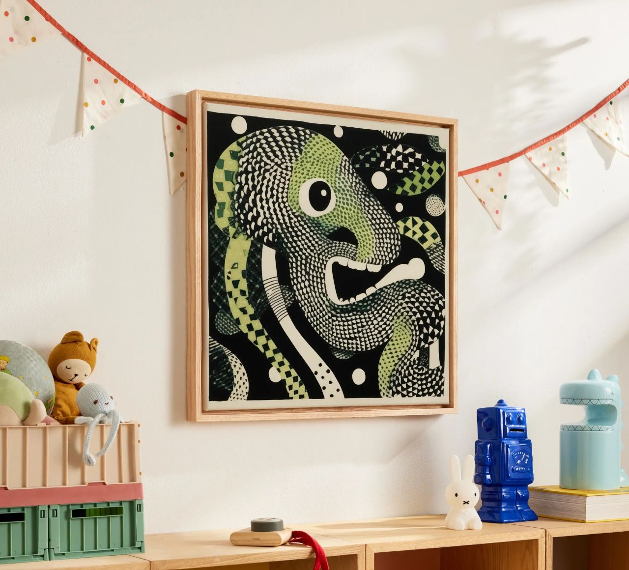 Groene python 2 canvas van Minimal Animal Art