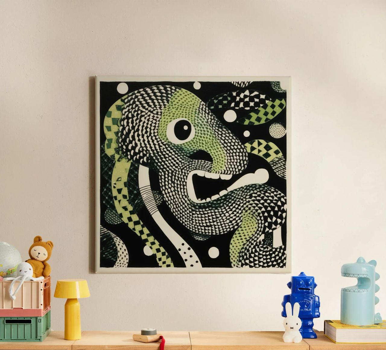 Groene python 2 canvas van Minimal Animal Art