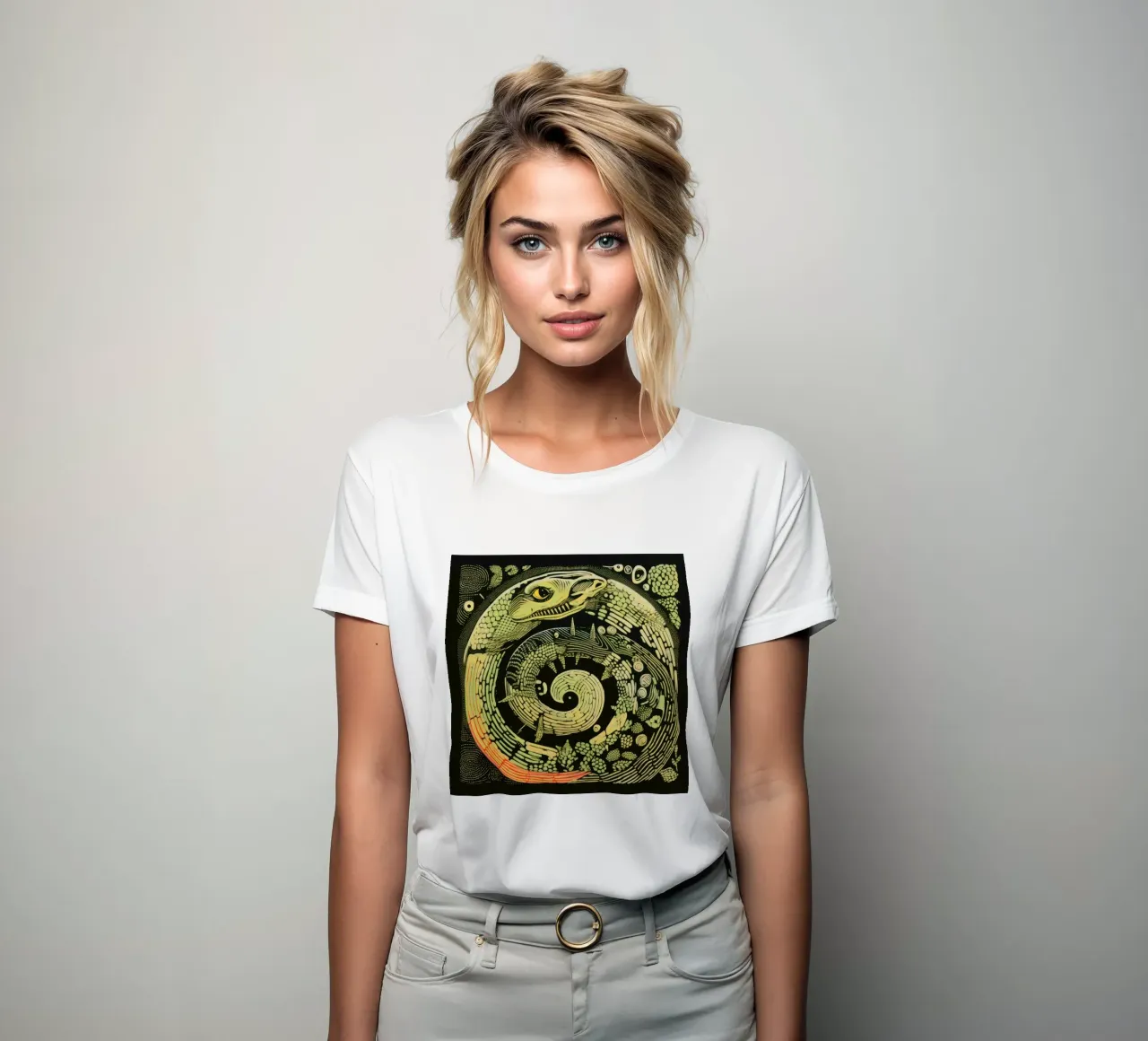 Green Python dames t-shirt getailleerd van Minimal Animal Art