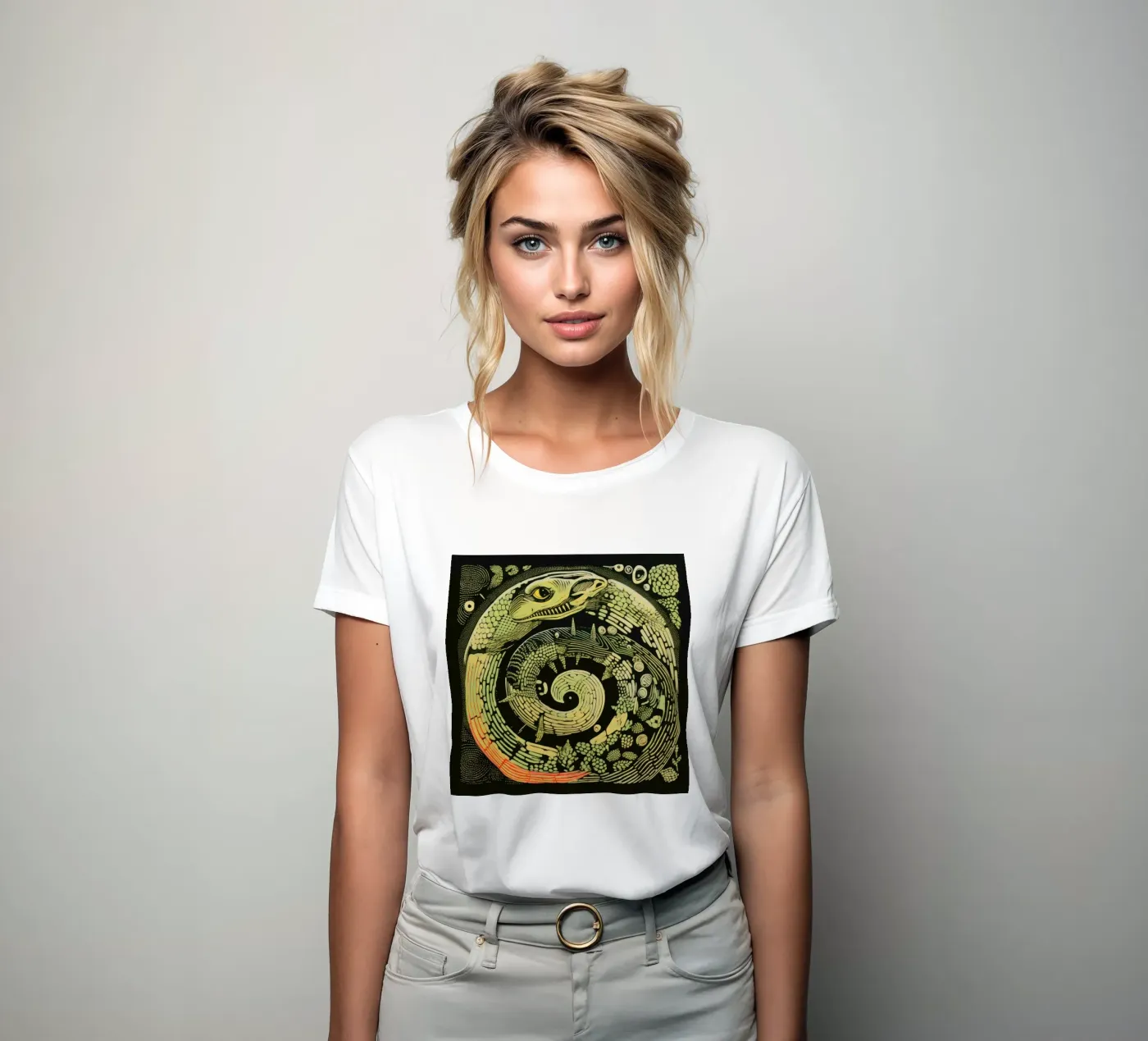 Green Python dames t-shirt getailleerd van Minimal Animal Art