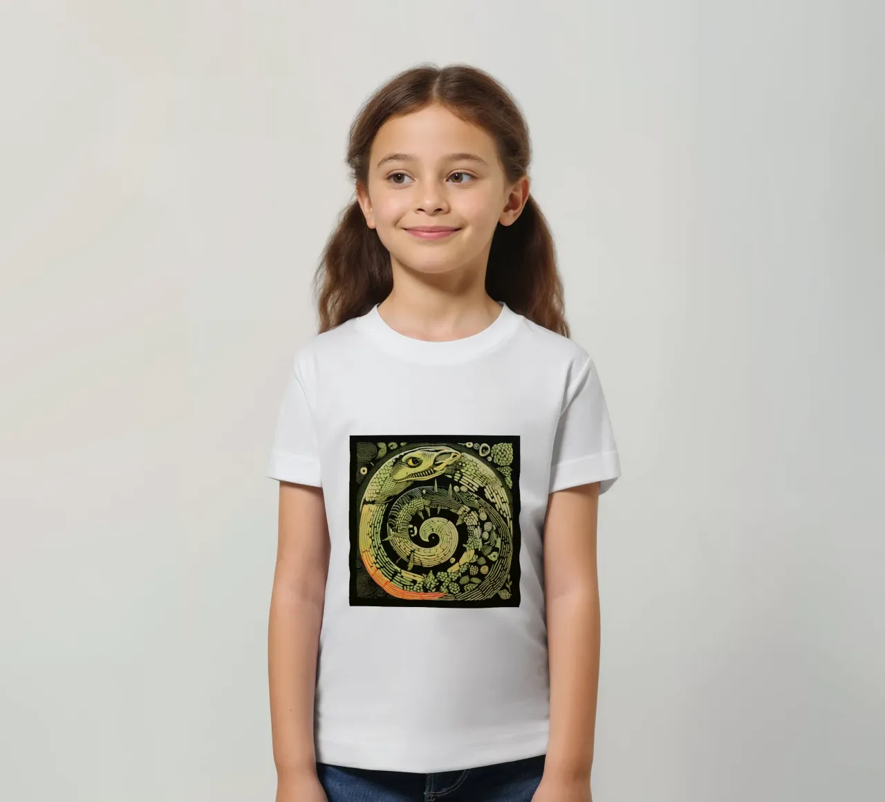 Green Python kids t-shirt by Minimal Animal Art